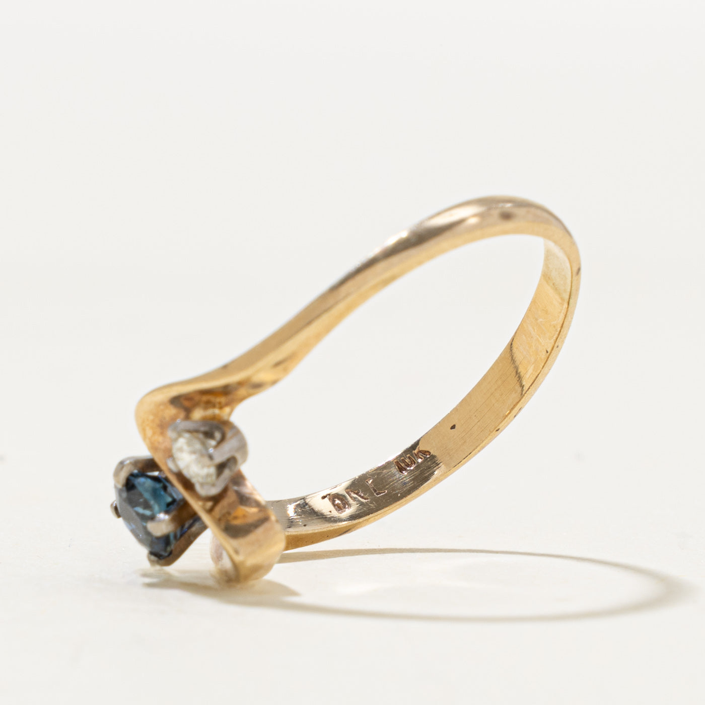 10k Two Stone Sapphire & Diamond Bypass Ring | 0.30ct, 0.06ct | SZ 7