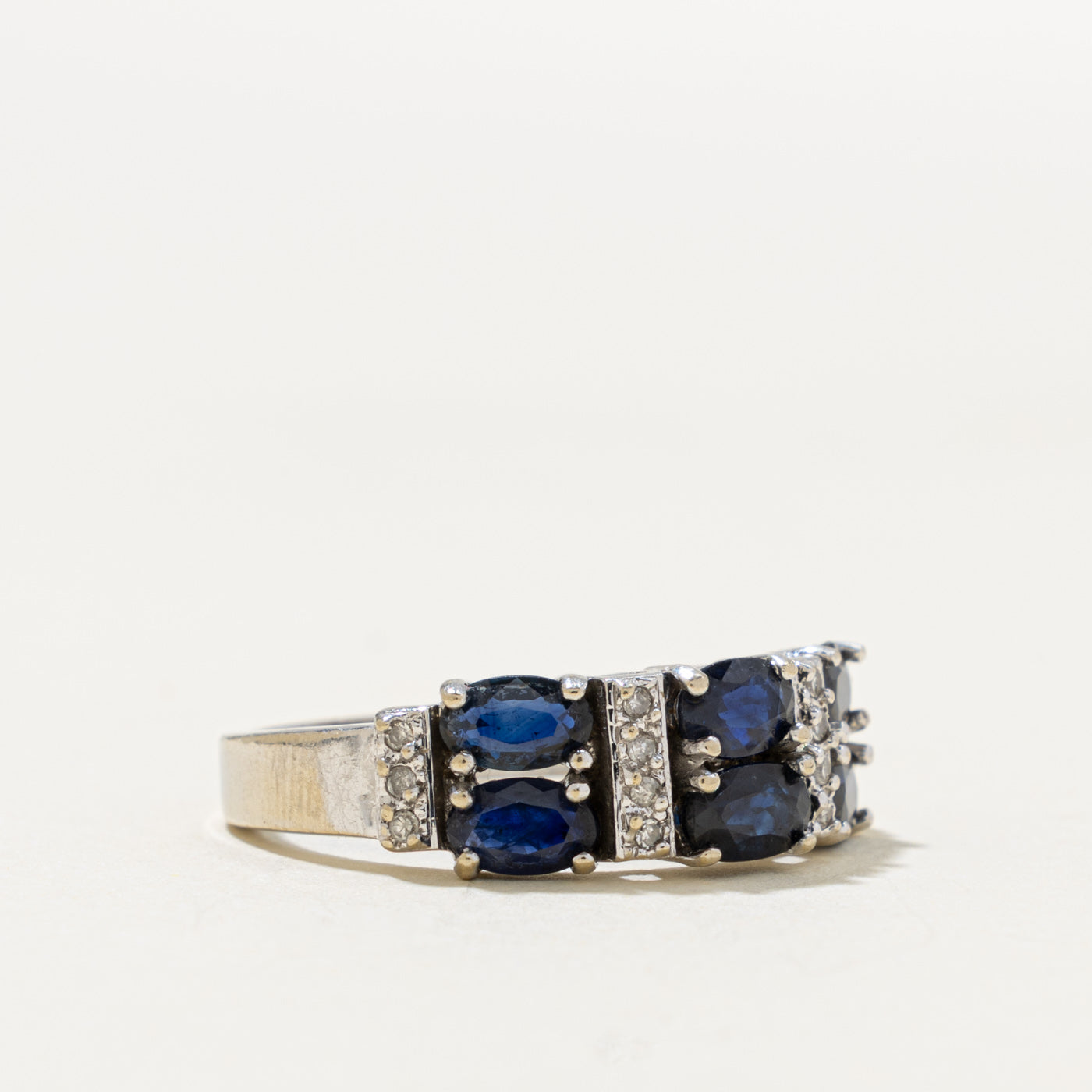 14k Oval Cut Sapphire & Diamond Grid Ring | 1.50ct, 0.06ctw | SZ 7