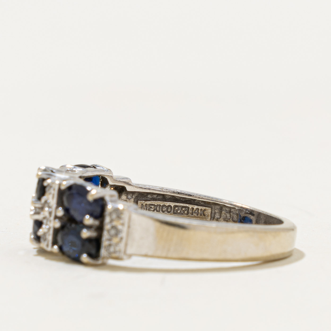14k Oval Cut Sapphire & Diamond Grid Ring | 1.50ct, 0.06ctw | SZ 7