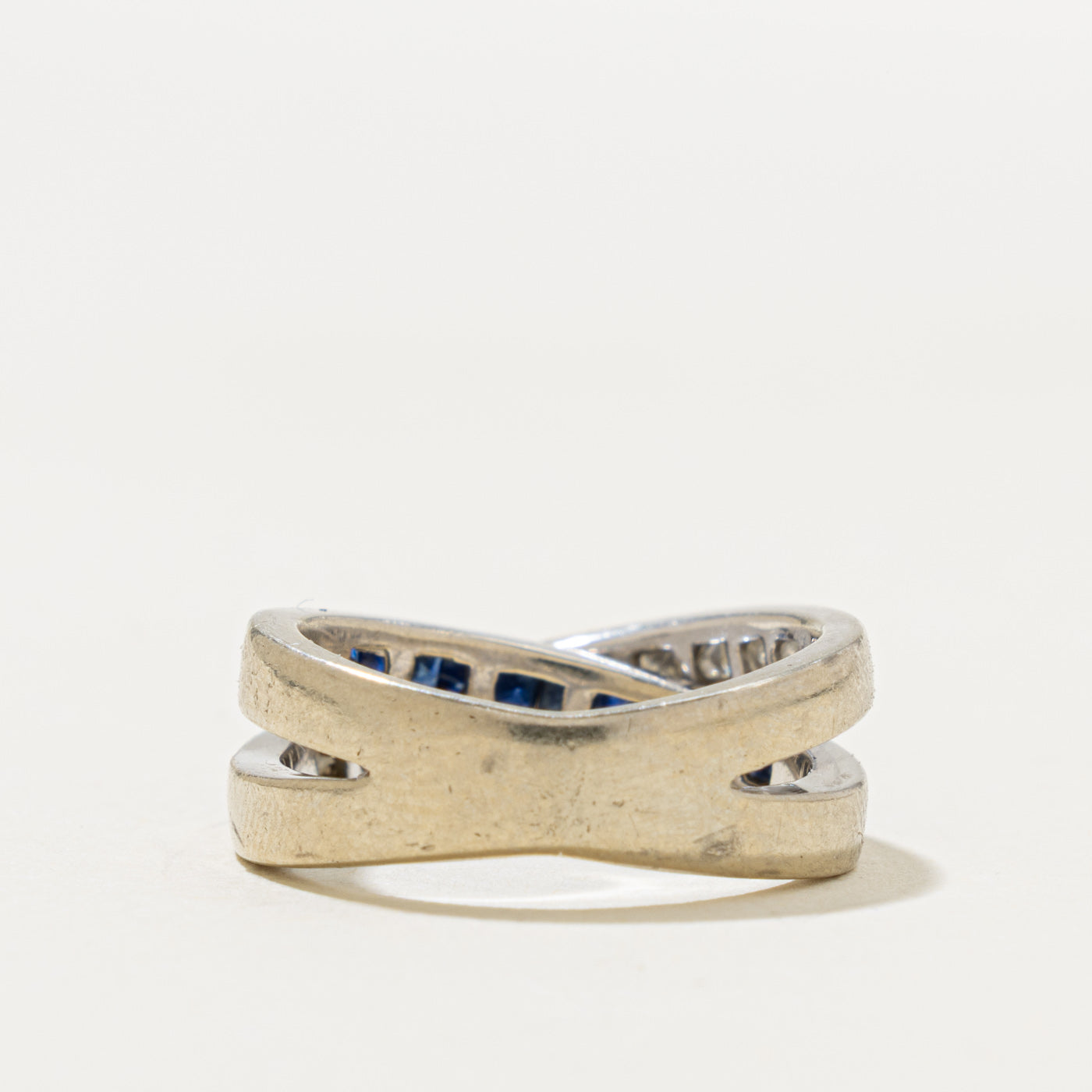 18k Semi Eternity Sapphire & Diamond Cross Over Ring | 0.30ct, 0.36ctw | SZ 4.75