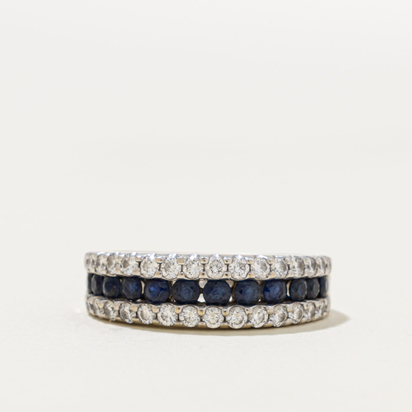 14k Multi Row Sapphire & Diamond Band | 0.75ctw, 0.80ctw | 6.35mm | SZ 7.75