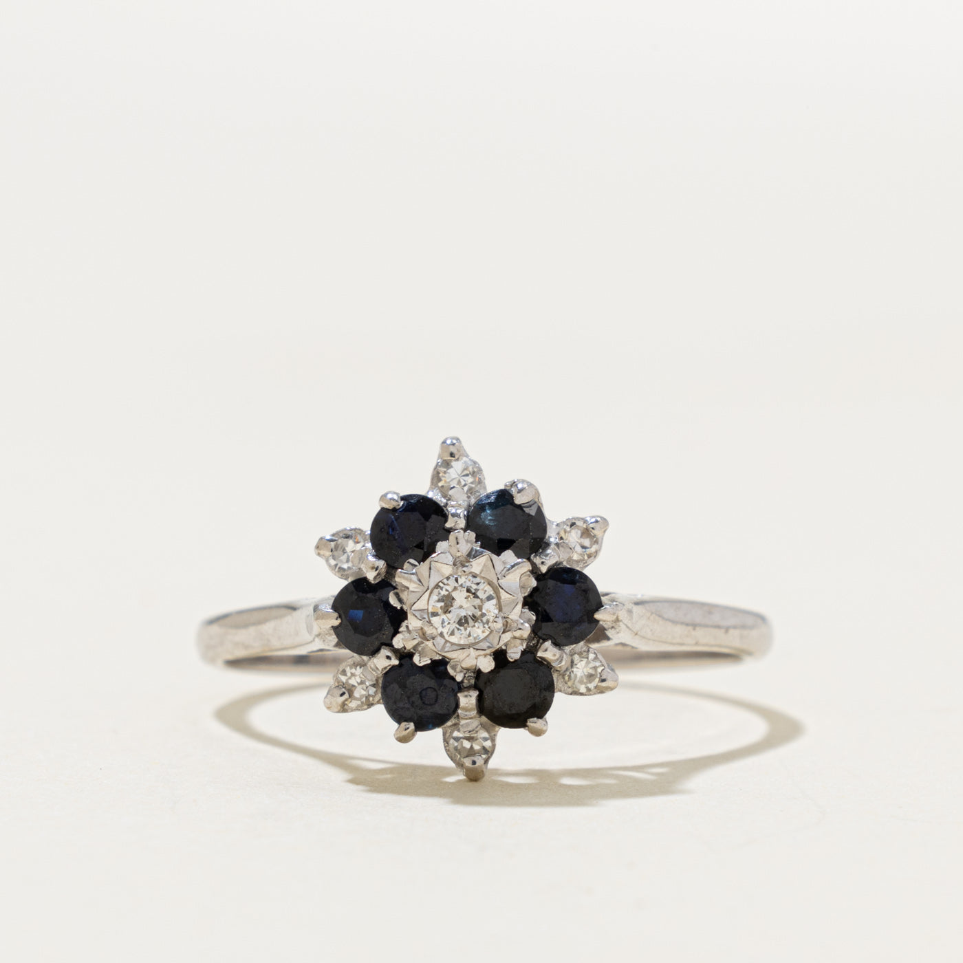 18k Sapphire & Diamond Star Floral Cluster Ring | 0.45ctw, 0.17ctw | SZ 9.75