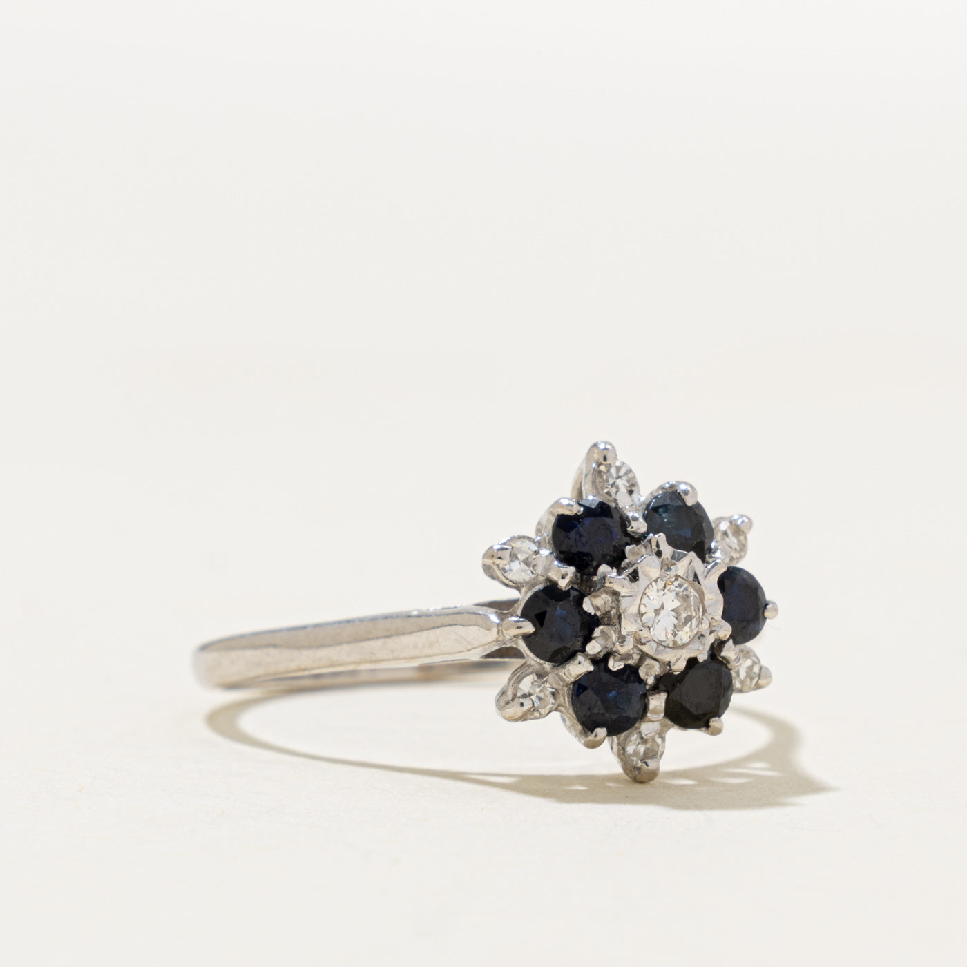 18k Sapphire & Diamond Star Floral Cluster Ring | 0.45ctw, 0.17ctw | SZ 9.75