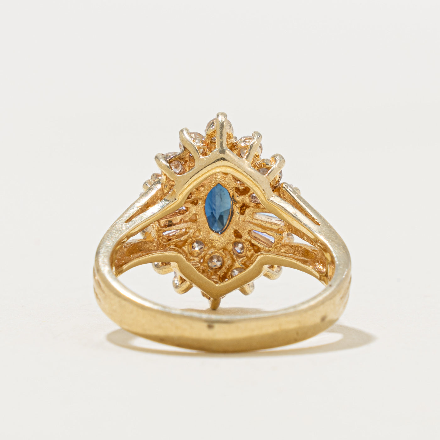 14k Marquise Cut Sapphire & Diamond Halo Ornate Cocktail Ring | 0.50ct, 0.62ctw | SZ 5.25