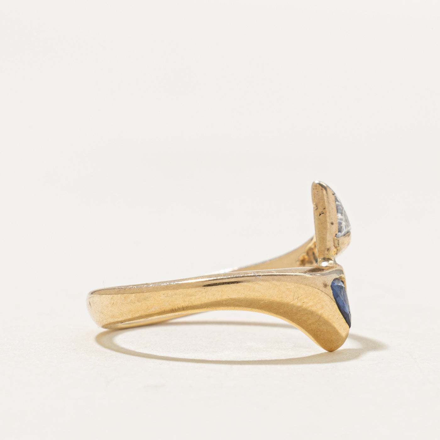 10k Toi et Moi Sapphire & Diamond Triangle Bypass Ring | 0.30ct, 0.10ct | SZ 5.75