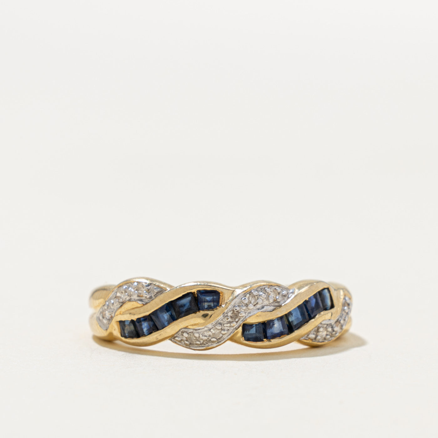 14k Semi Eternity Sapphire & Diamond Twisted Ring | 0.40ct, 0.06ctw | SZ 8.25