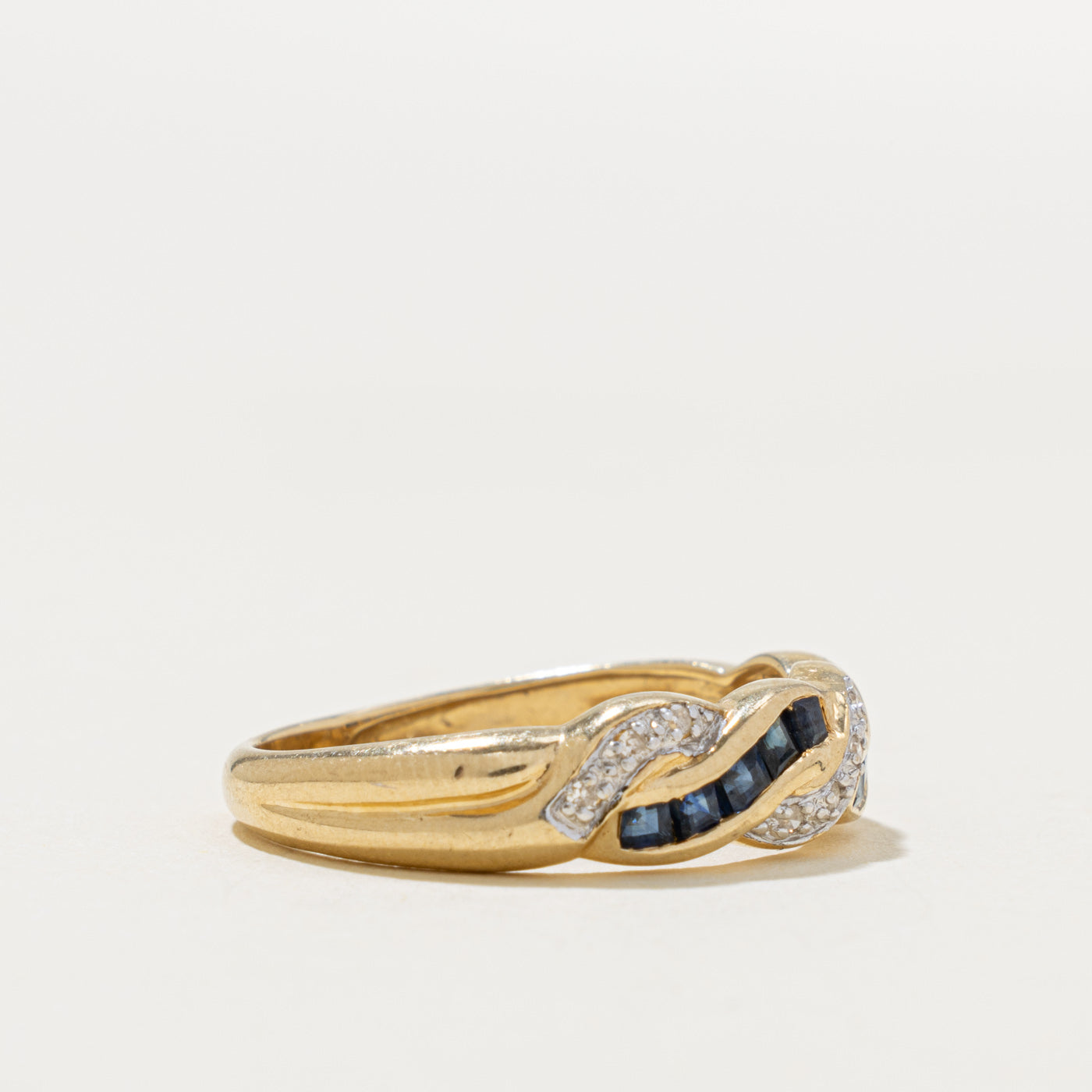 14k Semi Eternity Sapphire & Diamond Twisted Ring | 0.40ct, 0.06ctw | SZ 8.25