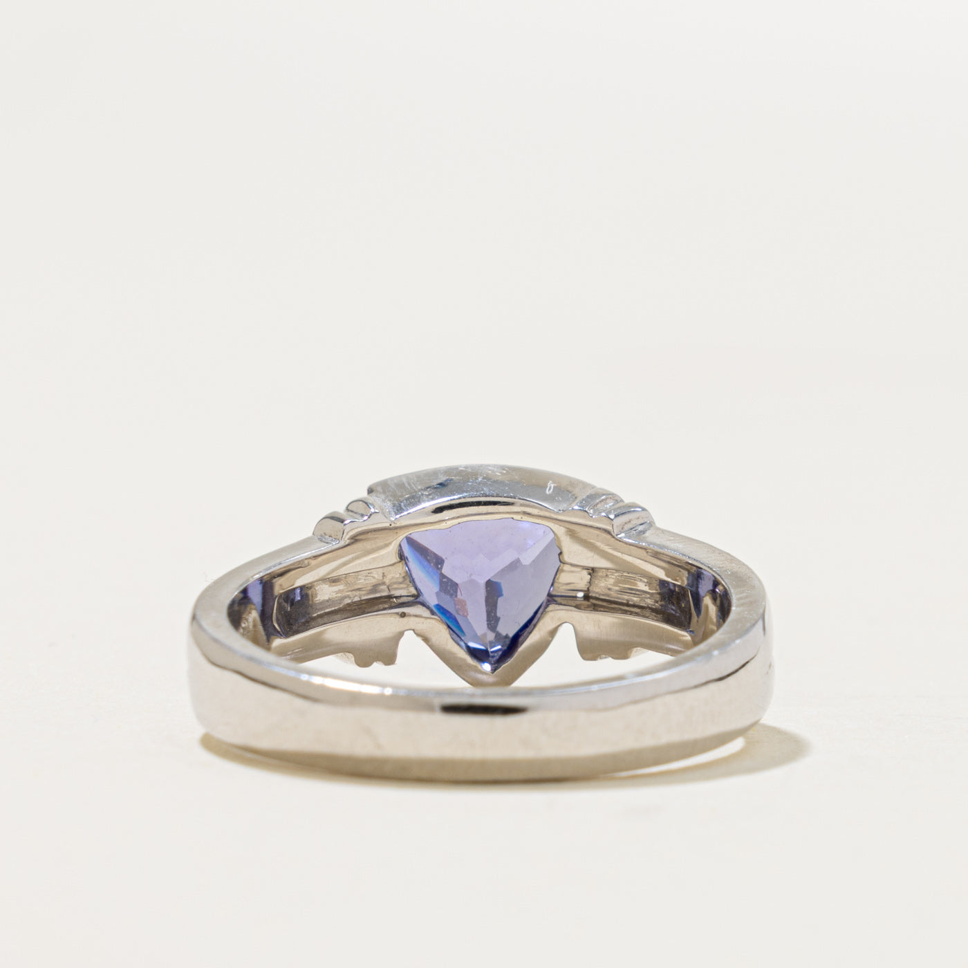 14k Bezel Set Trillion Cut Tanzanite & Diamond Grooved Ring | 1.80ct, 0.10ctw | SZ 8