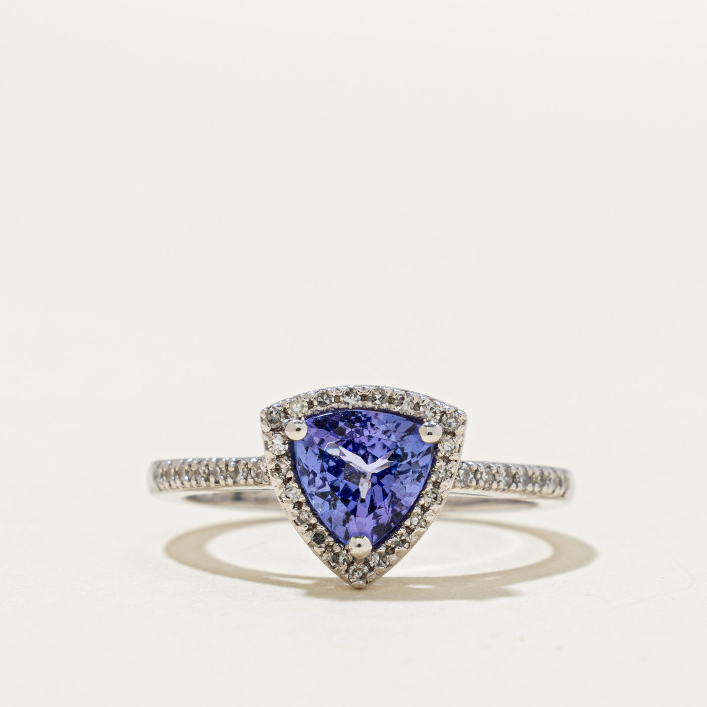 14k Trillion Cut Tanzanite & Diamond Halo Ring | 1.2ct, 0.18ctw | SZ 6.75