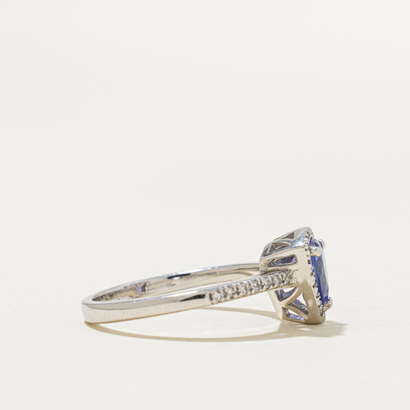 14k Trillion Cut Tanzanite & Diamond Halo Ring | 1.2ct, 0.18ctw | SZ 6.75