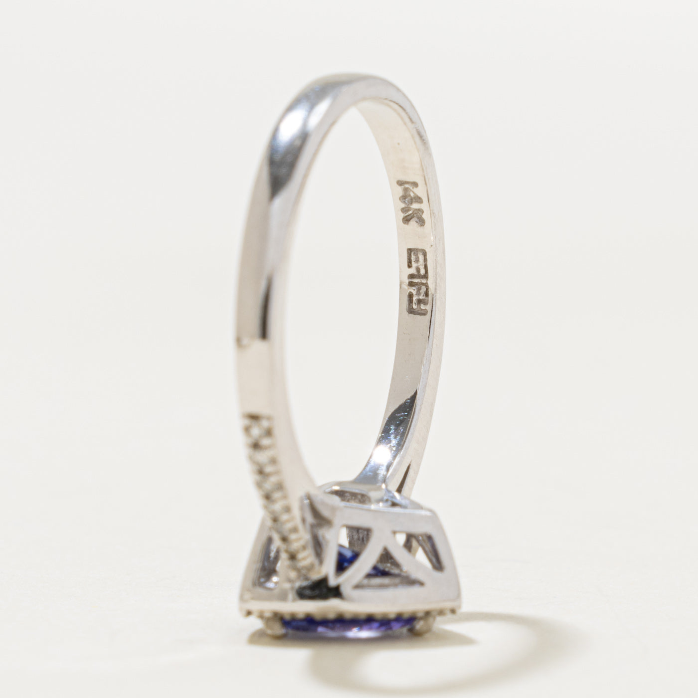 14k Trillion Cut Tanzanite & Diamond Halo Ring | 1.2ct, 0.18ctw | SZ 6.75
