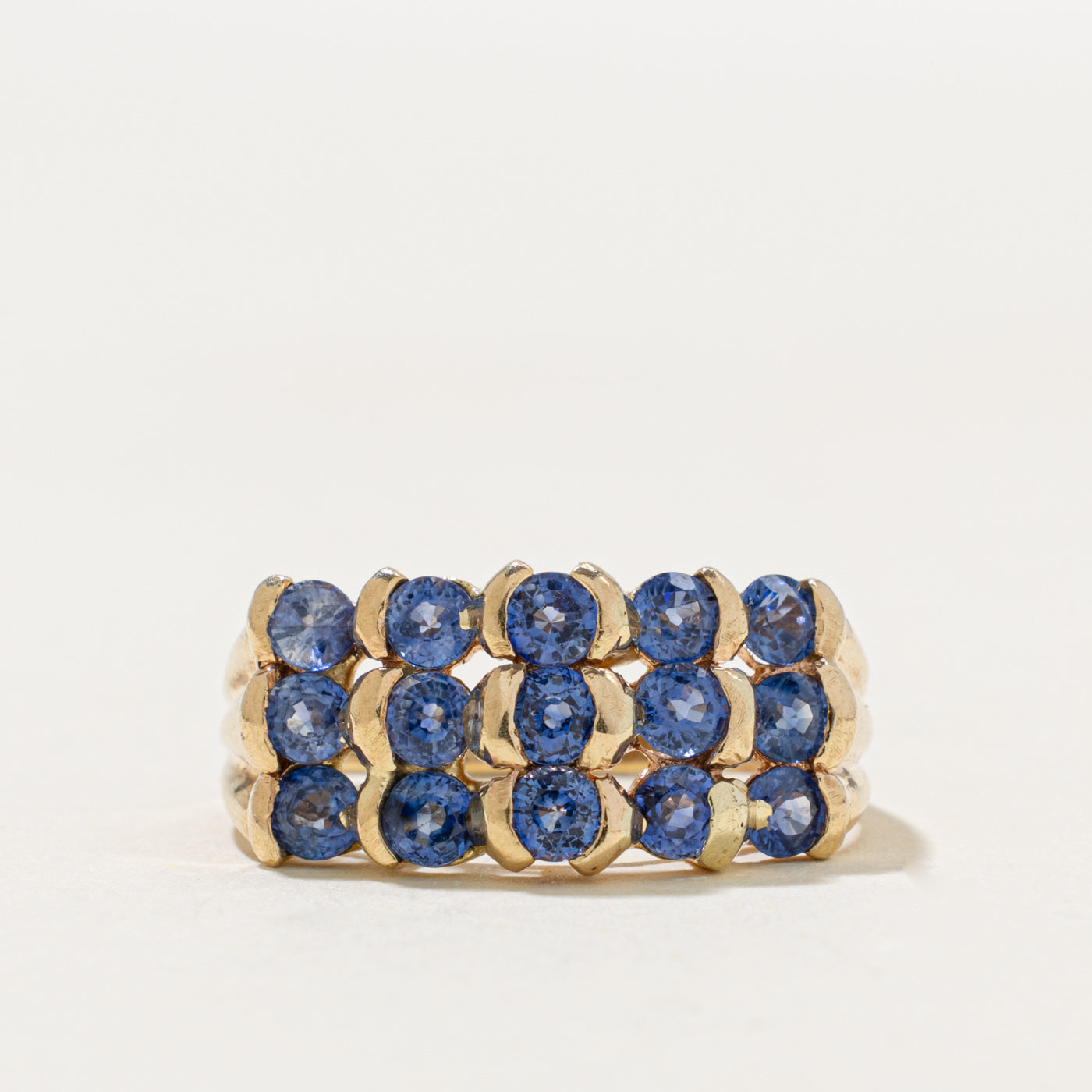 10k Semi Bezel Set Sapphire Multi Column Ring | 1.70ct | SZ 6