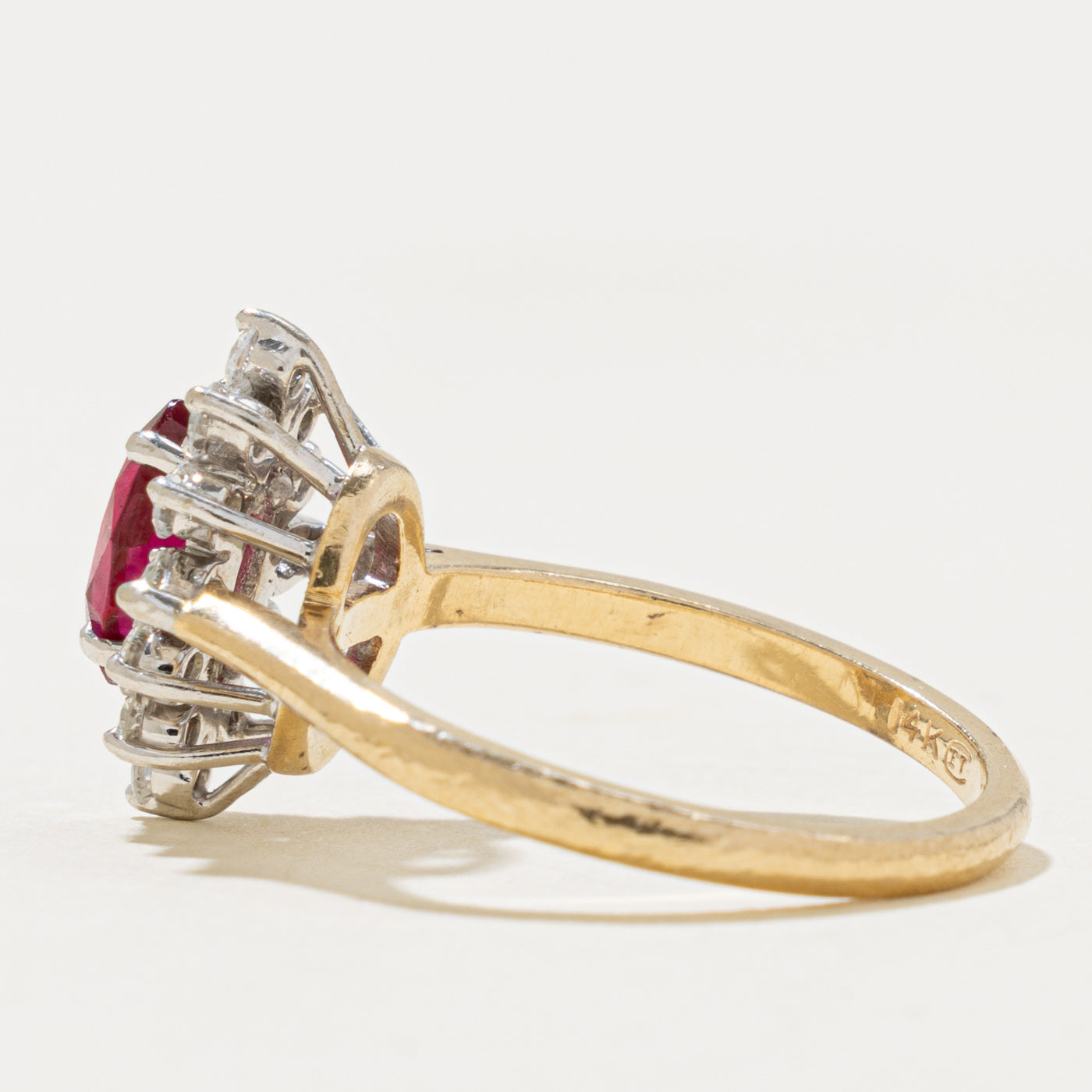 14k Marquise Cut Ruby & Diamond Petal Halo Ring | 0.52ct, 0.42ctw | SZ 6