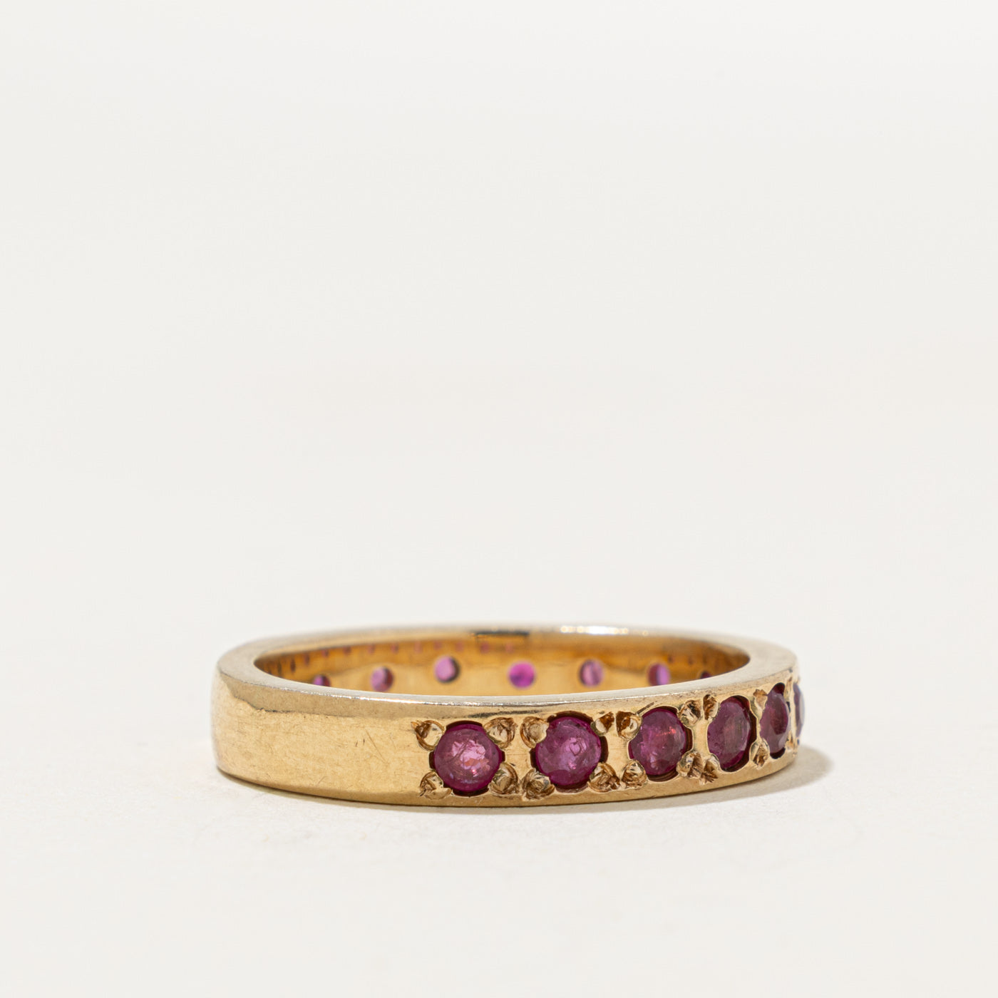 10k Eternity Ruby Ornate Band | 0.88ct | 3.65mm | SZ 7.5