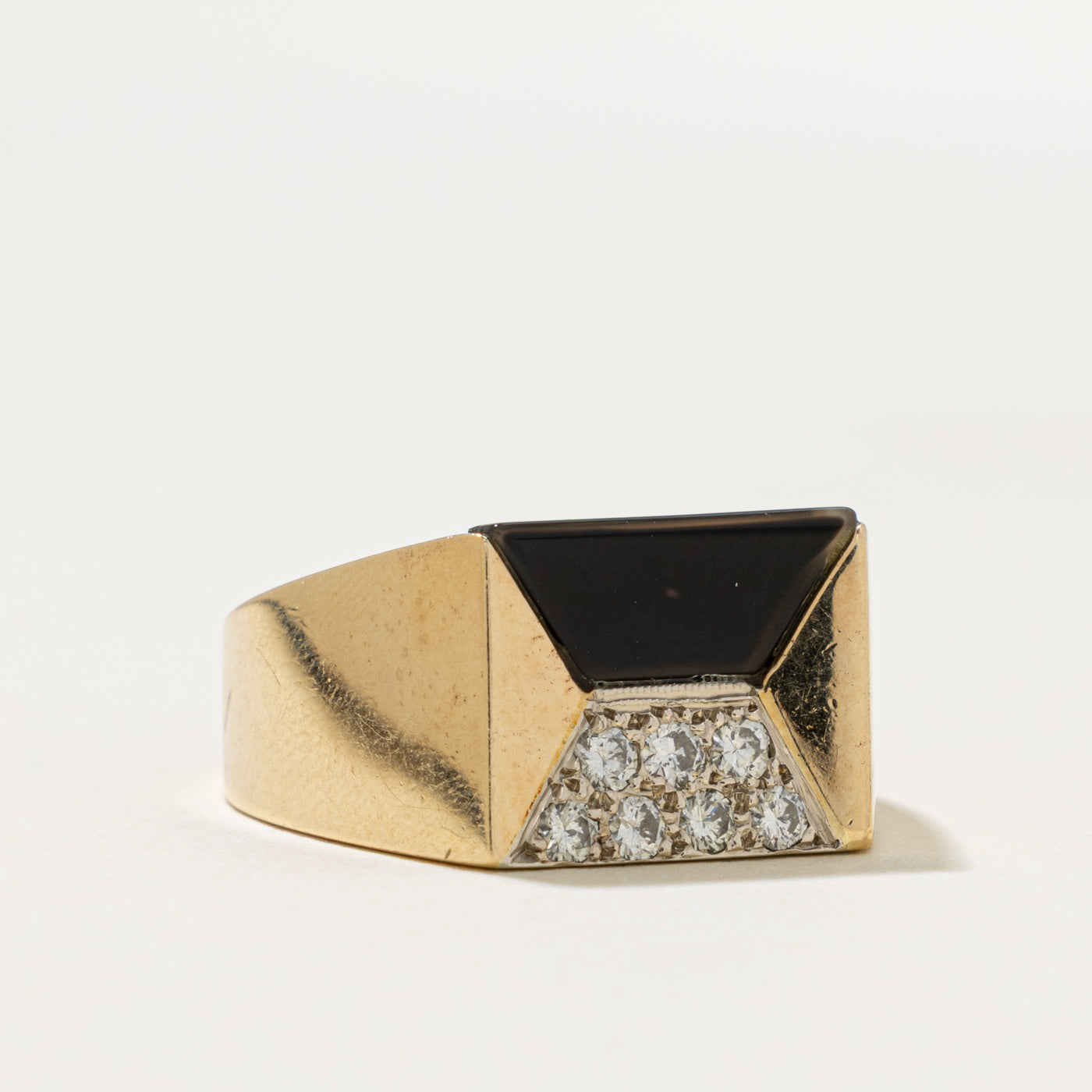 14k Onyx & Diamond Geometric Signet Ring | 2.40ct, 0.28ctw | SZ 10.25