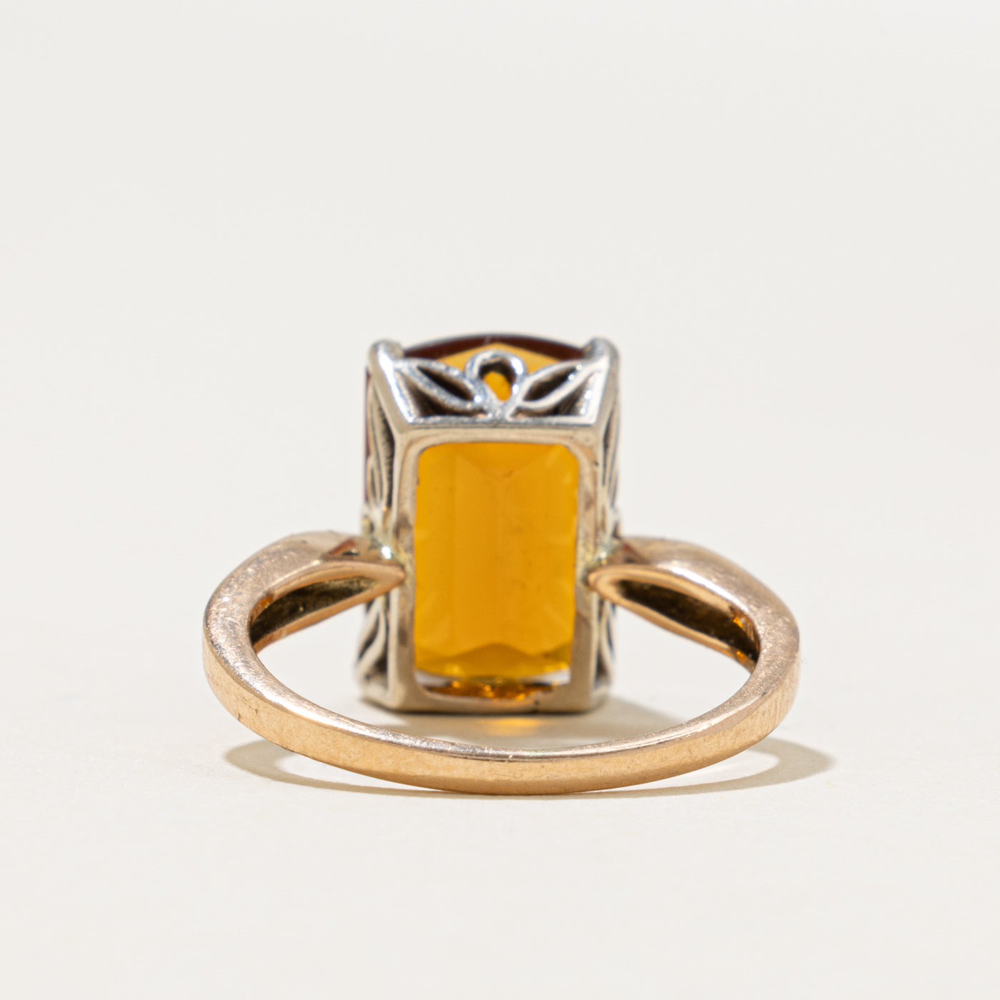 14k Rectangle Cut Citrine & Diamond Accented Cocktail Ring | 4.50ct, 0.06ctw | SZ 5.25
