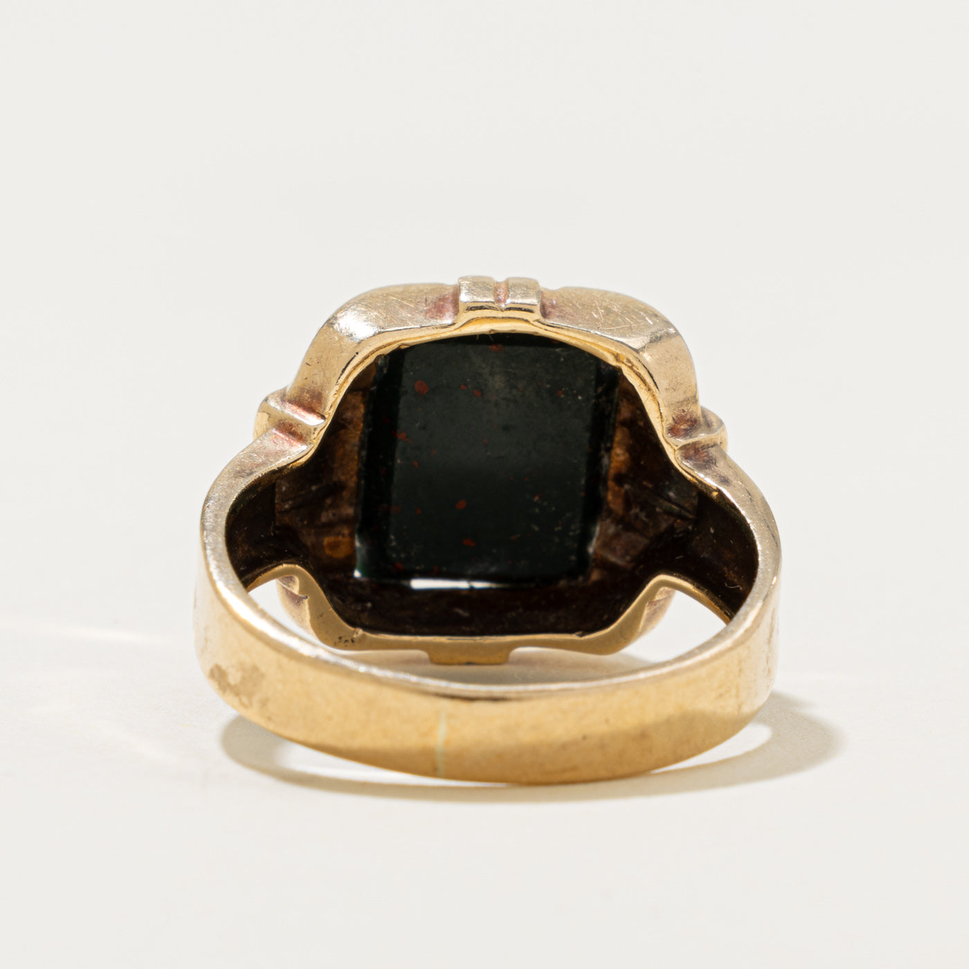 10k Solitaire Bloodstone Grooved Signet Ring | 4.80ct | SZ 9.25