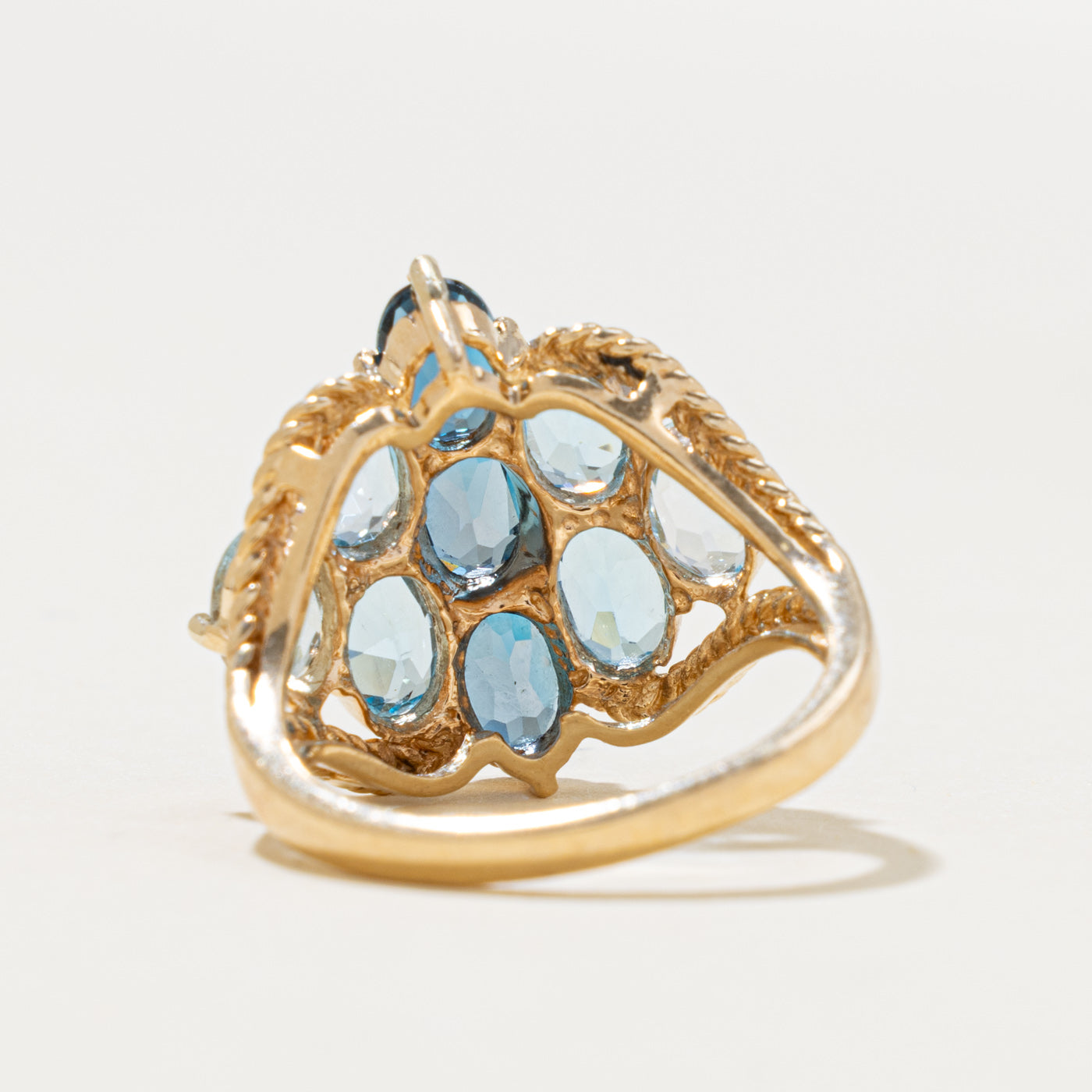 14k Blue Topaz & Aquamarine Cluster Rope Cocktail Ring | 4.50ct | SZ 6