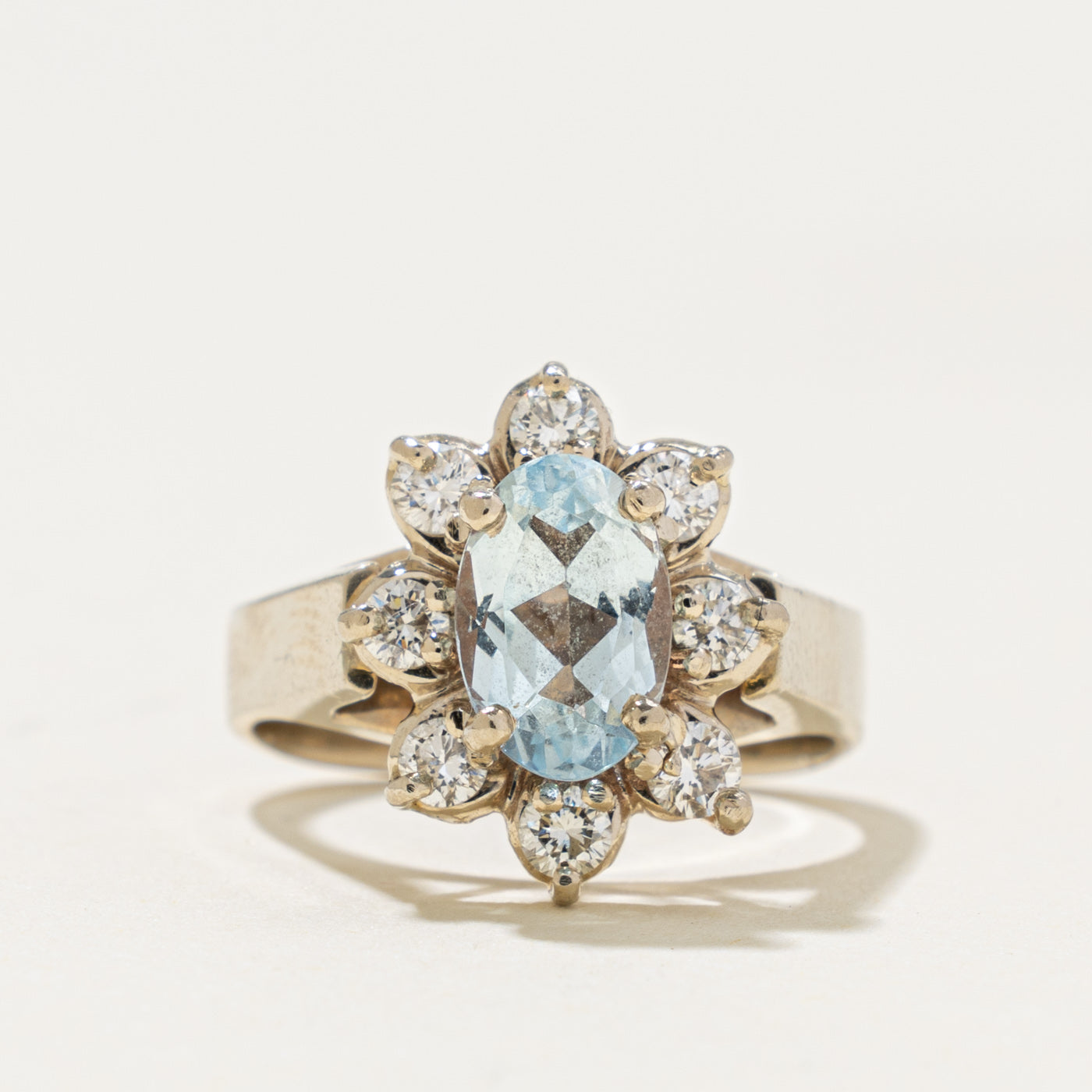 14k Aquamarine & Diamond Petal Halo Ring | 0.80ct, 0.36ctw | SZ 4.25