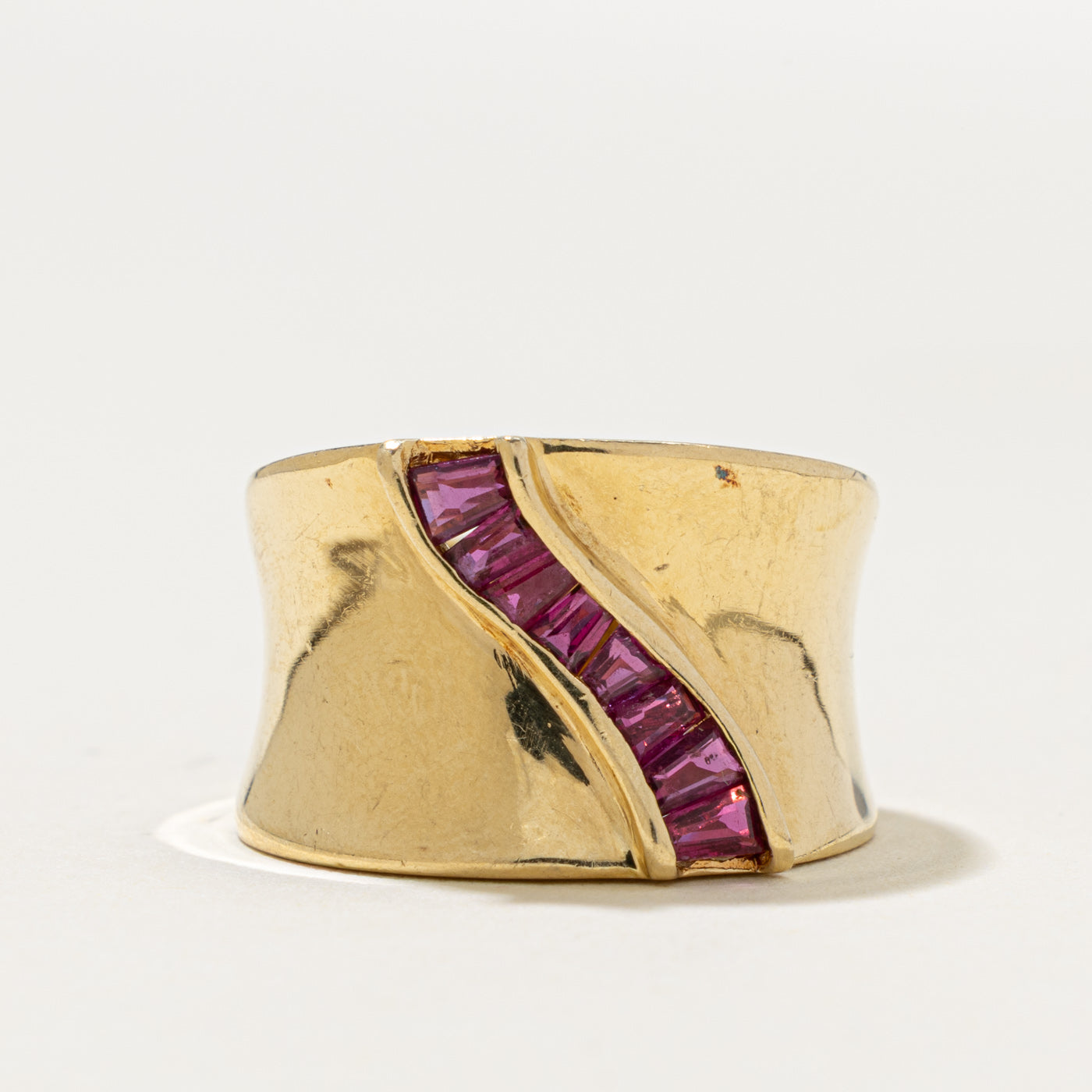 14k Channel Set Ruby Waterfall Cigar Band | 0.70ct | 13.4mm | SZ 7