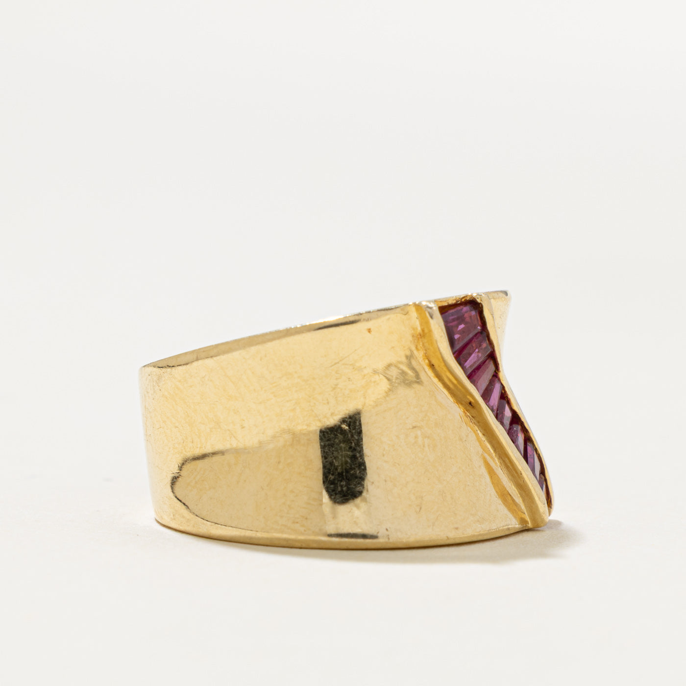 14k Channel Set Ruby Waterfall Cigar Band | 0.70ct | 13.4mm | SZ 7