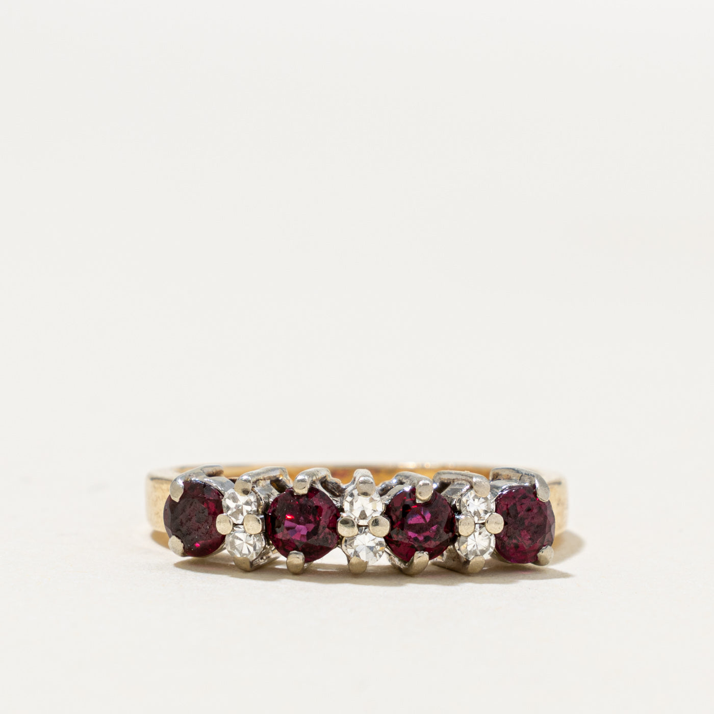 14k Four Stone Ruby & Diamond Accented Band | 0.68ct, 0.12ctw | SZ 6.25