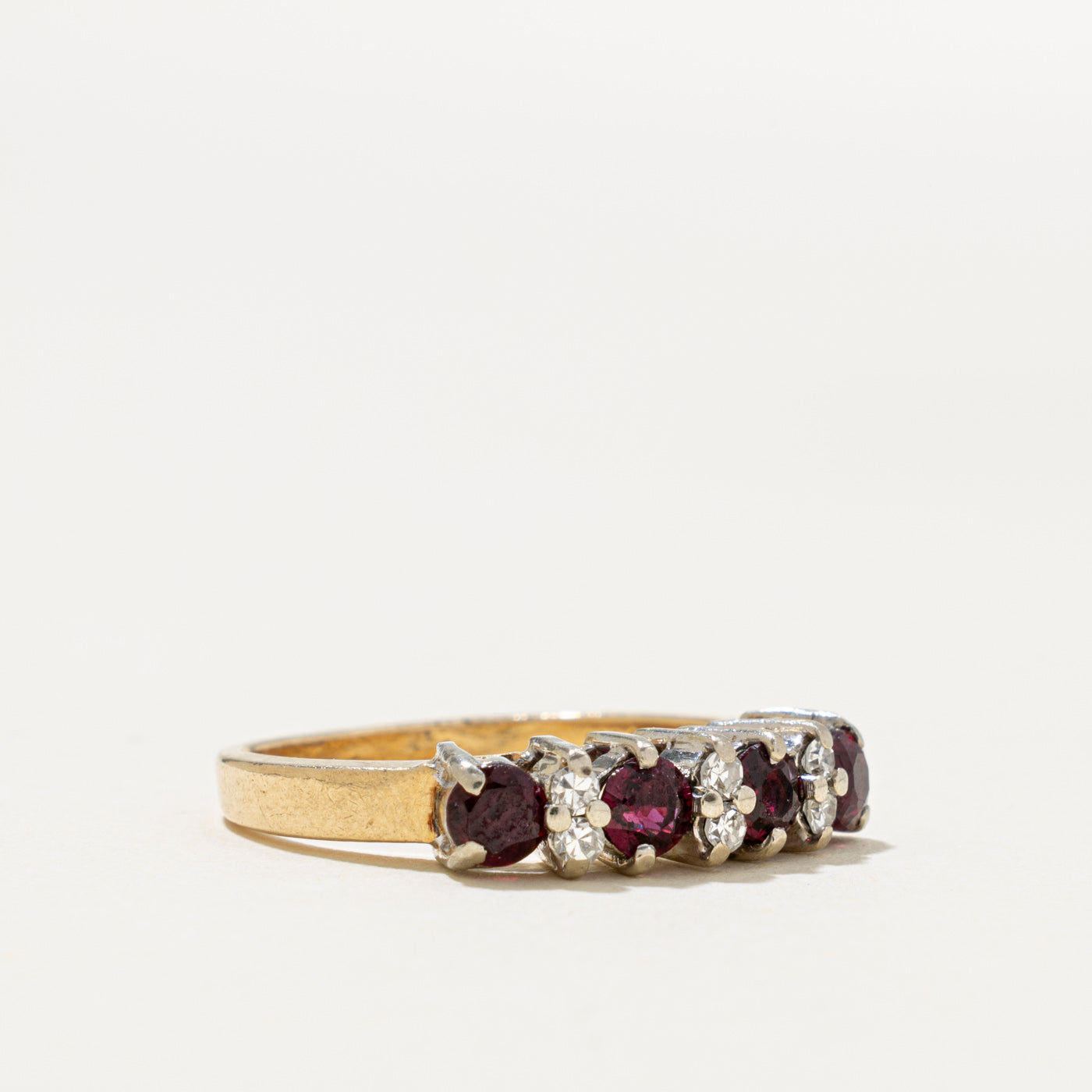 14k Four Stone Ruby & Diamond Accented Band | 0.68ct, 0.12ctw | SZ 6.25