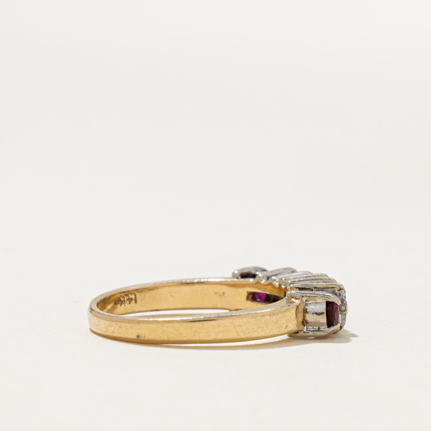 14k Four Stone Ruby & Diamond Accented Band | 0.68ct, 0.12ctw | SZ 6.25