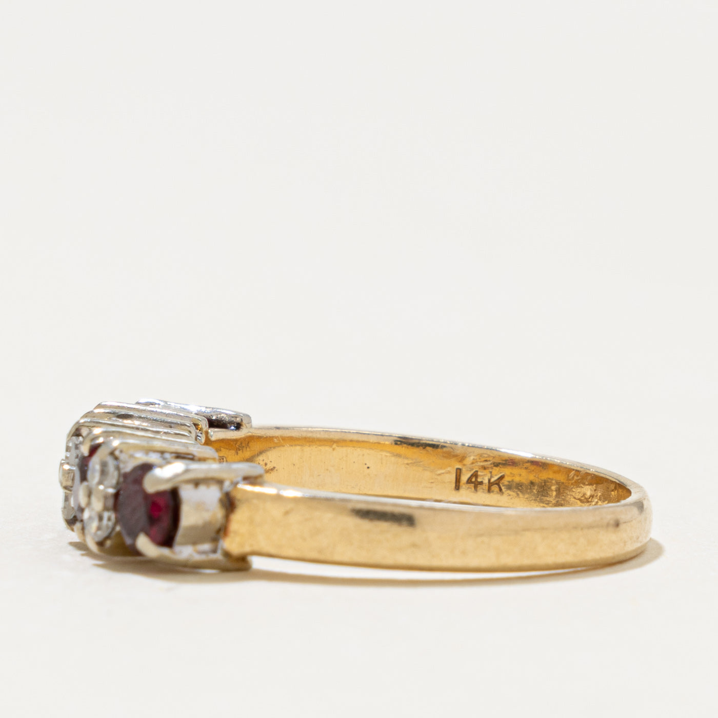 14k Four Stone Ruby & Diamond Accented Band | 0.68ct, 0.12ctw | SZ 6.25