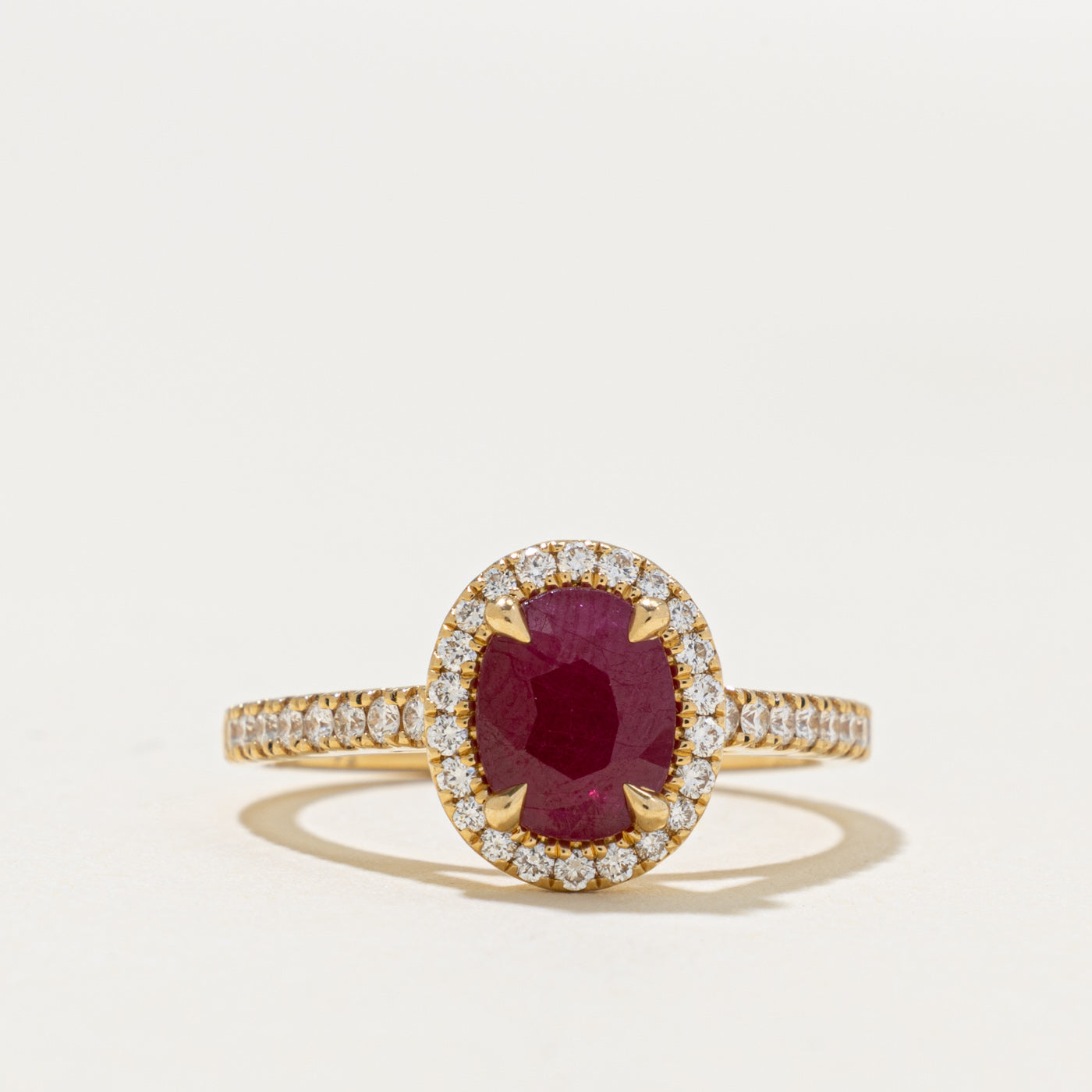 18k Oval Cut Ruby & Diamond Halo Ring | 0.34ct, 0.34ctw | SZ 6.25