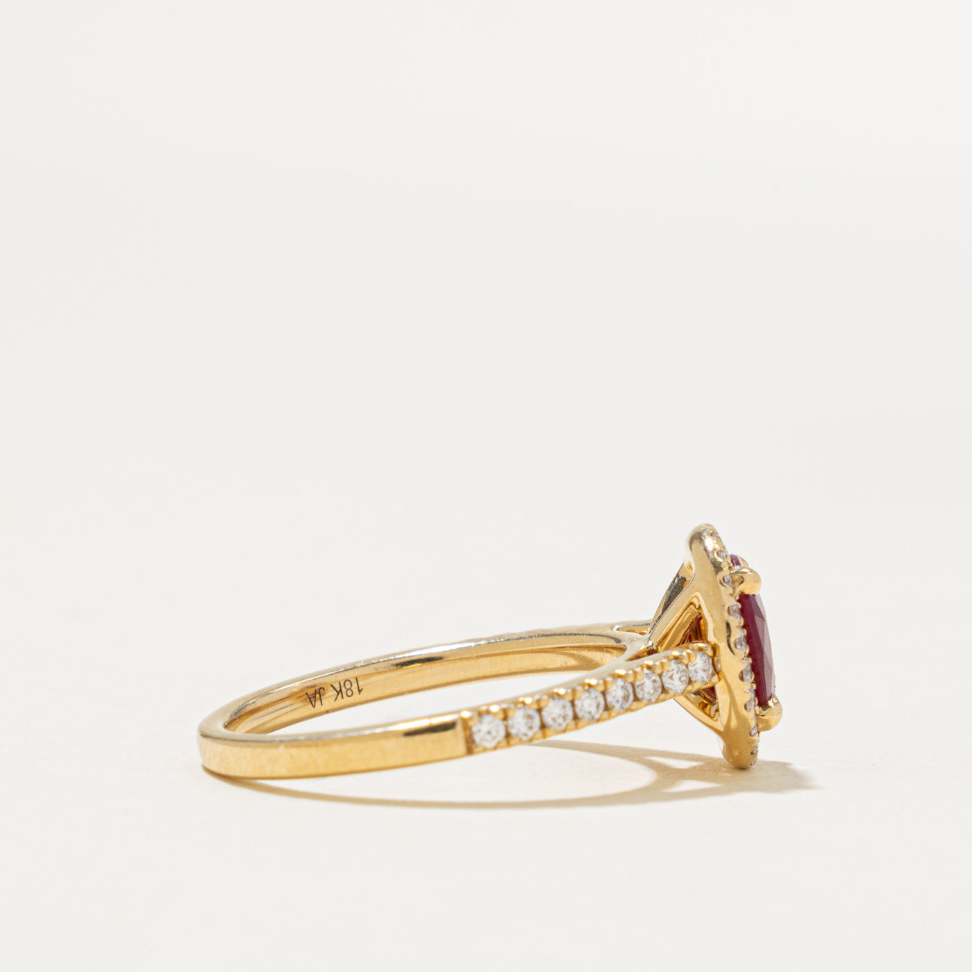 18k Oval Cut Ruby & Diamond Halo Ring | 0.34ct, 0.34ctw | SZ 6.25