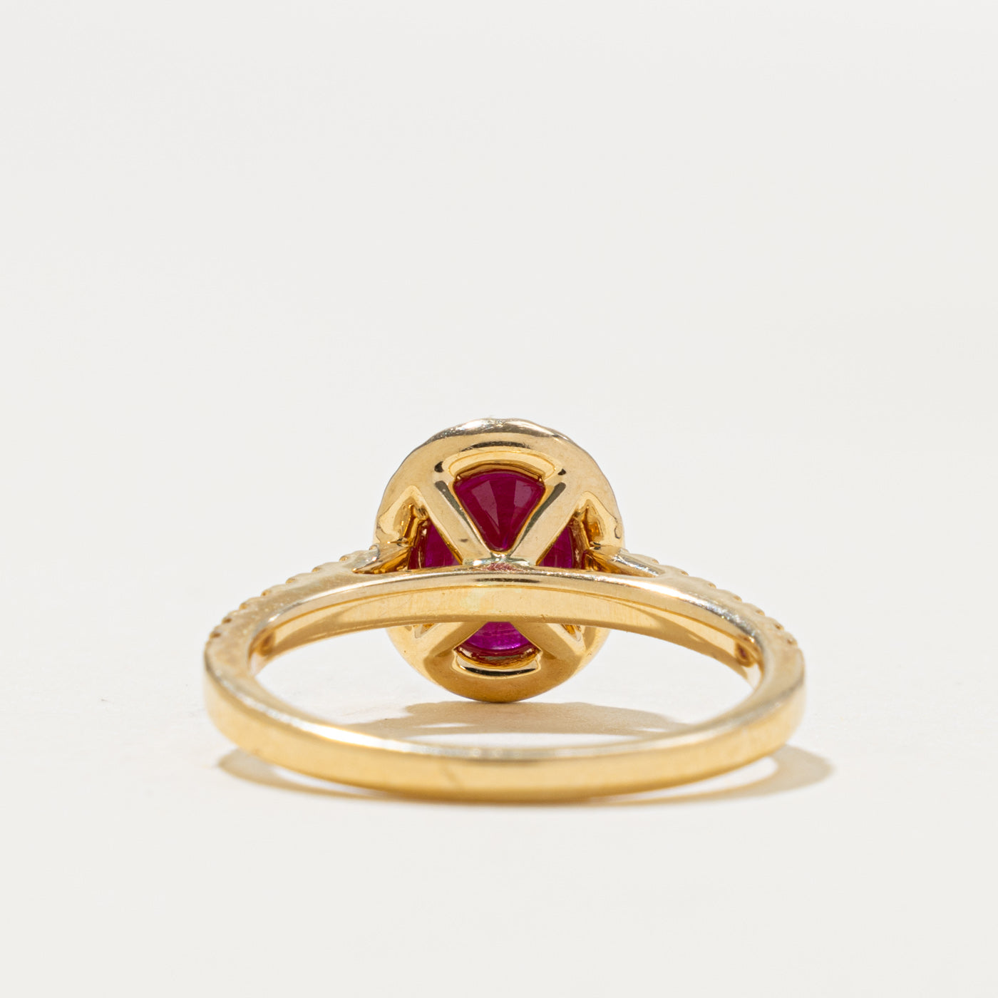 18k Oval Cut Ruby & Diamond Halo Ring | 0.34ct, 0.34ctw | SZ 6.25