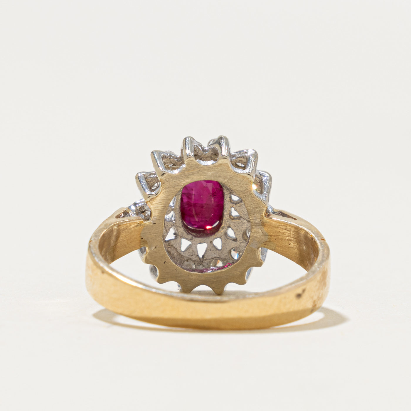14k Ruby & Diamond Floral Halo Reverse Tapered Ring | 0.51ct, 0.28ctw | SZ 5.5