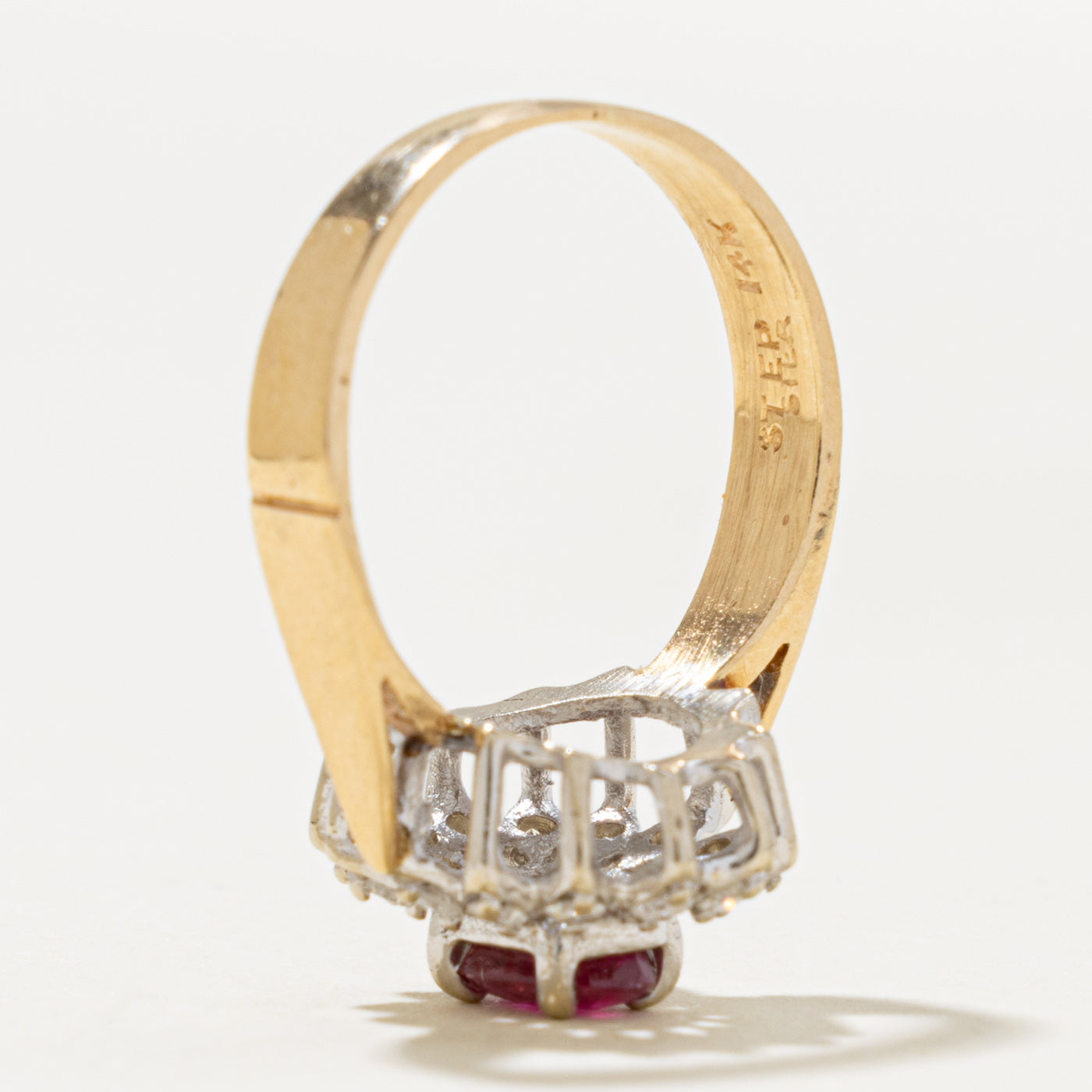 14k Ruby & Diamond Floral Halo Reverse Tapered Ring | 0.51ct, 0.28ctw | SZ 5.5