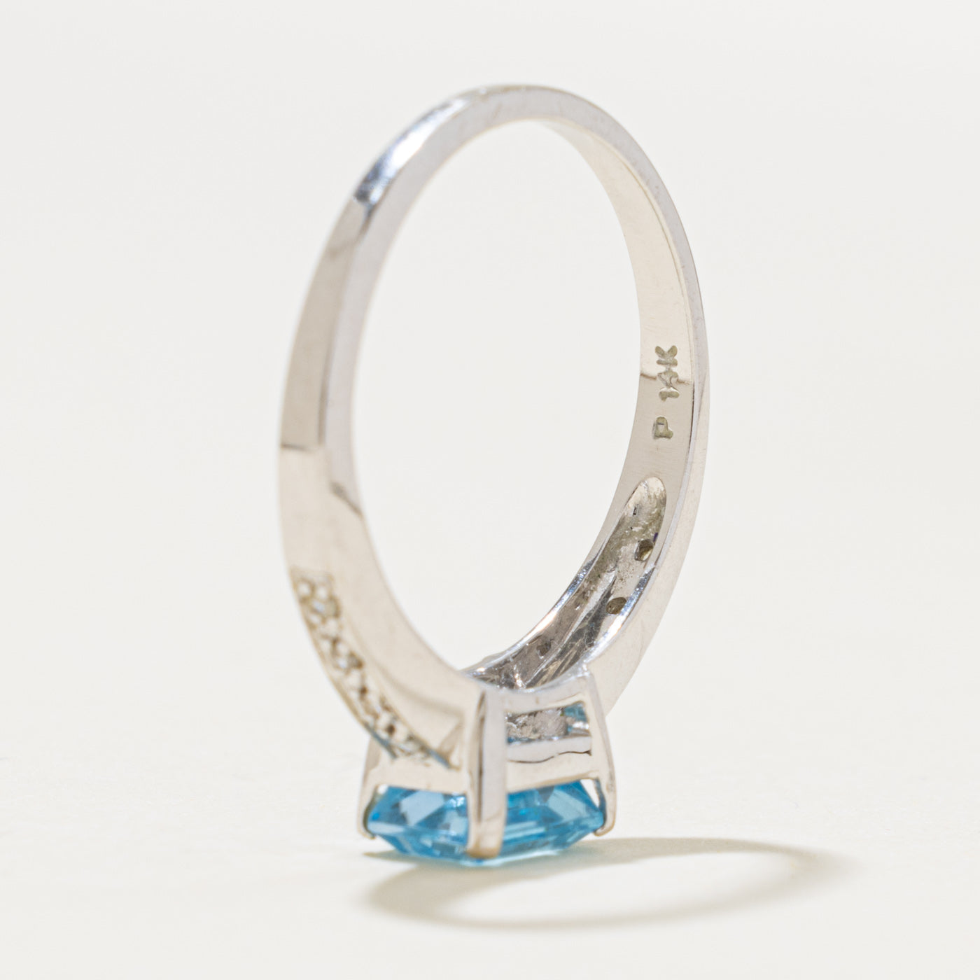 14k East West Blue Topaz & Diamond Accented Ring | 1.00ct, 0.04ctw | SZ 7