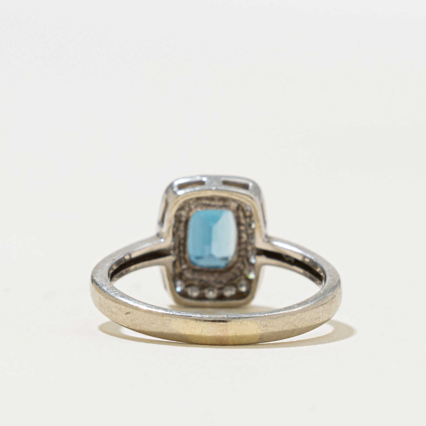 10k Pave Set London Blue Topaz & Diamond Halo Ring | 1.00ct, 0.20ctw | SZ 6.5
