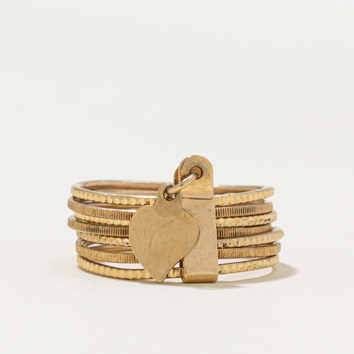10k Yellow Gold Heart Charm Layered Band | 5.7mm | SZ 5.5