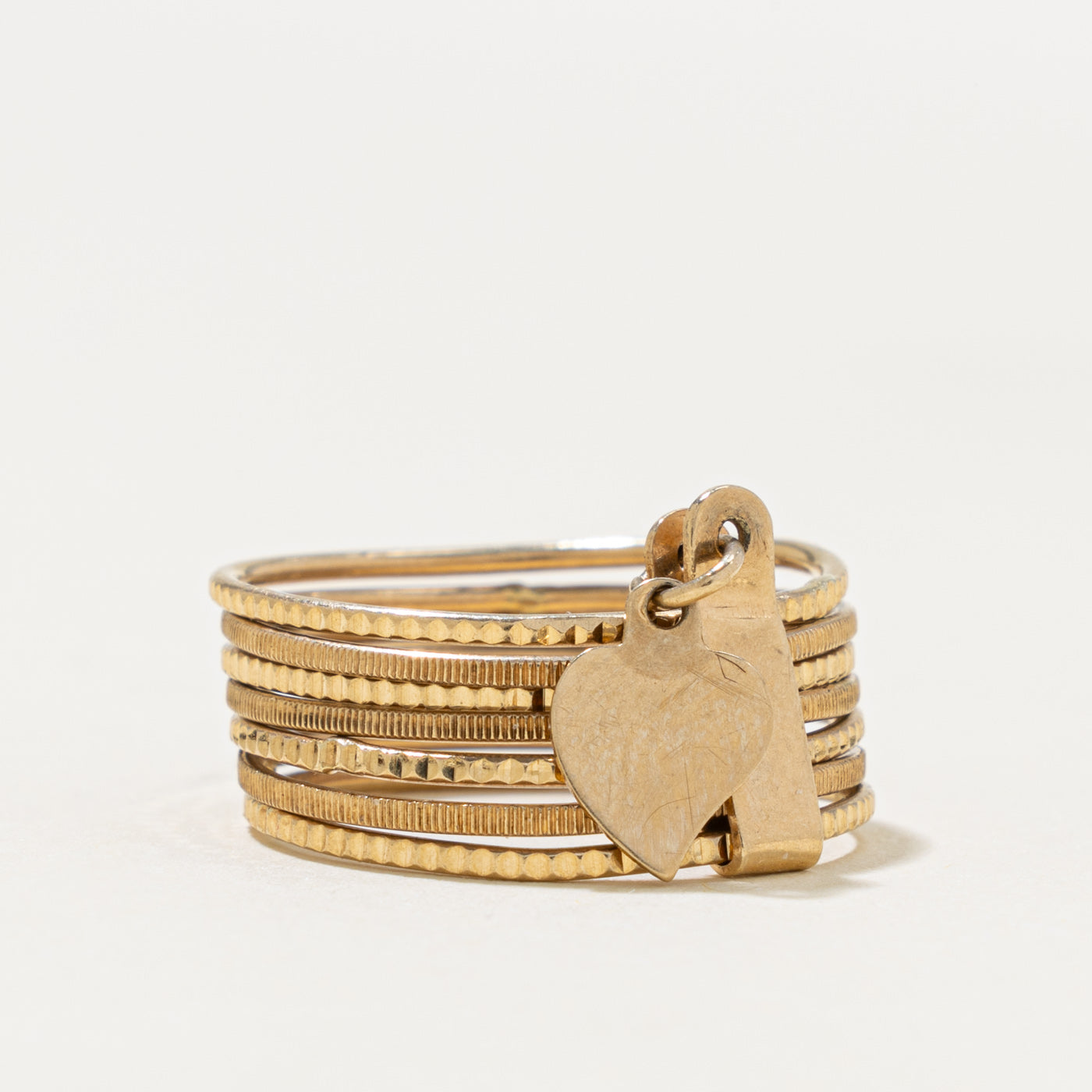 10k Yellow Gold Heart Charm Layered Band | 5.7mm | SZ 5.5