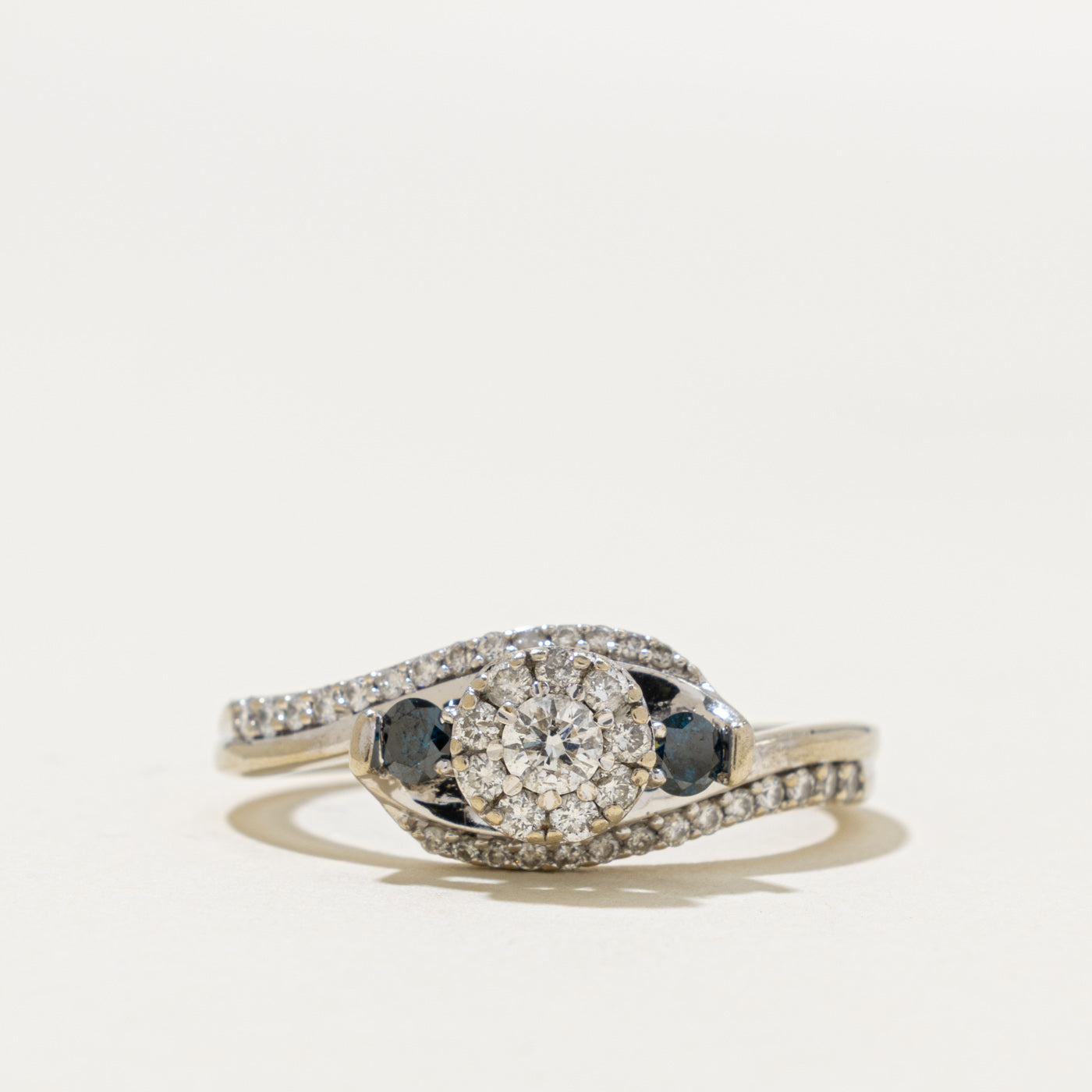 10k Blue & White Diamond Halo Bypass Ring | 0.66ctw | SZ 9
