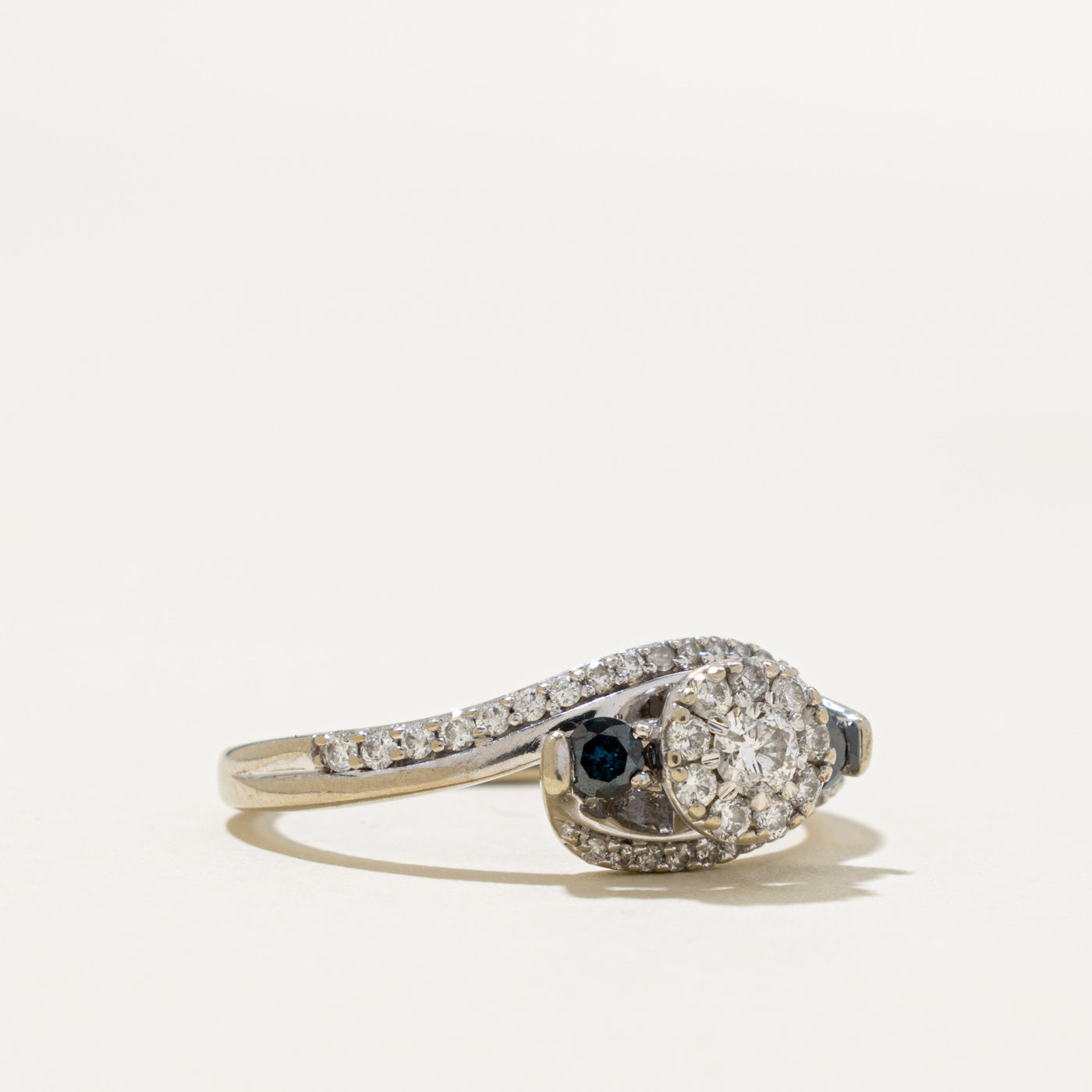 10k Blue & White Diamond Halo Bypass Ring | 0.66ctw | SZ 9