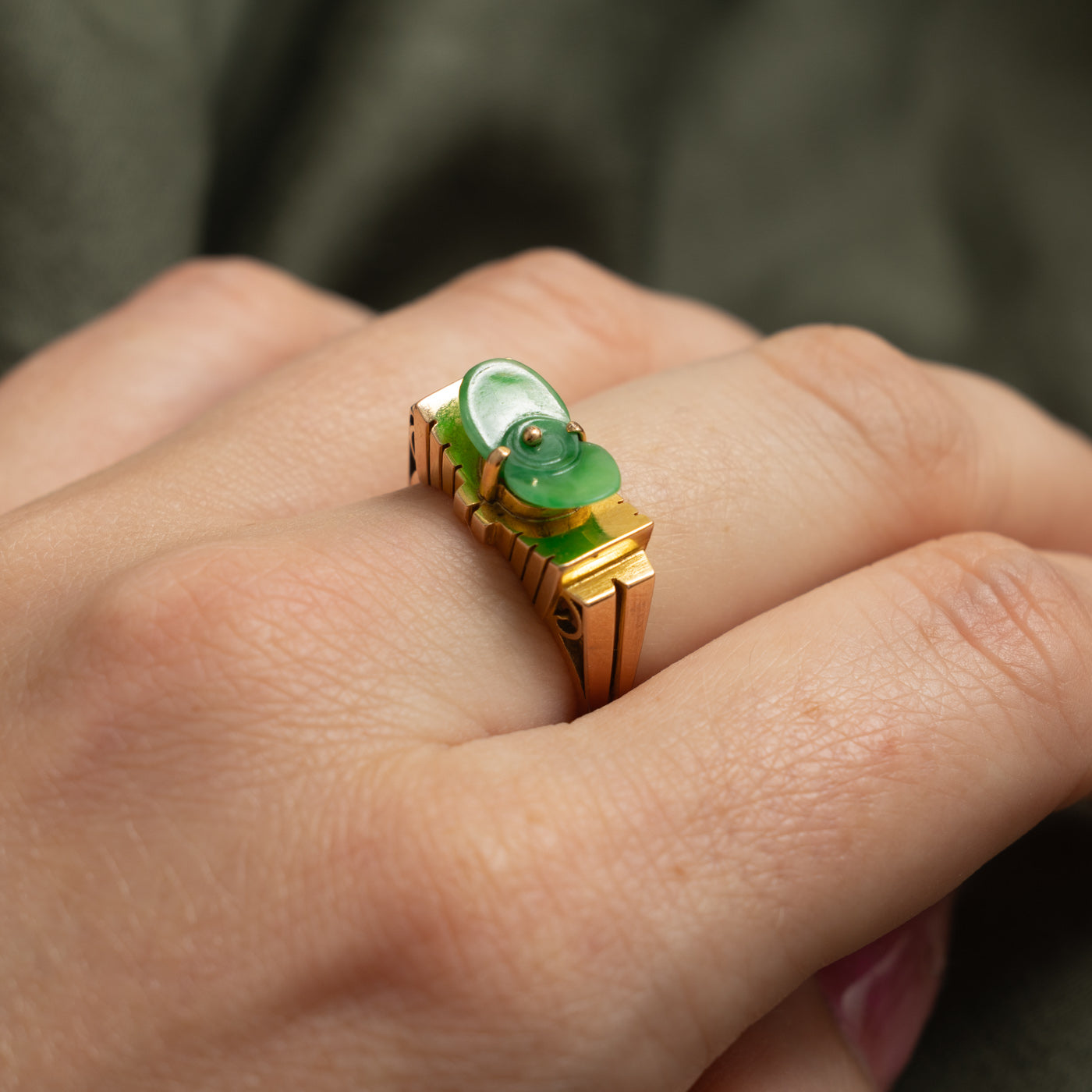14k Jadeite Architectural Ring | 1.25ct | SZ 7