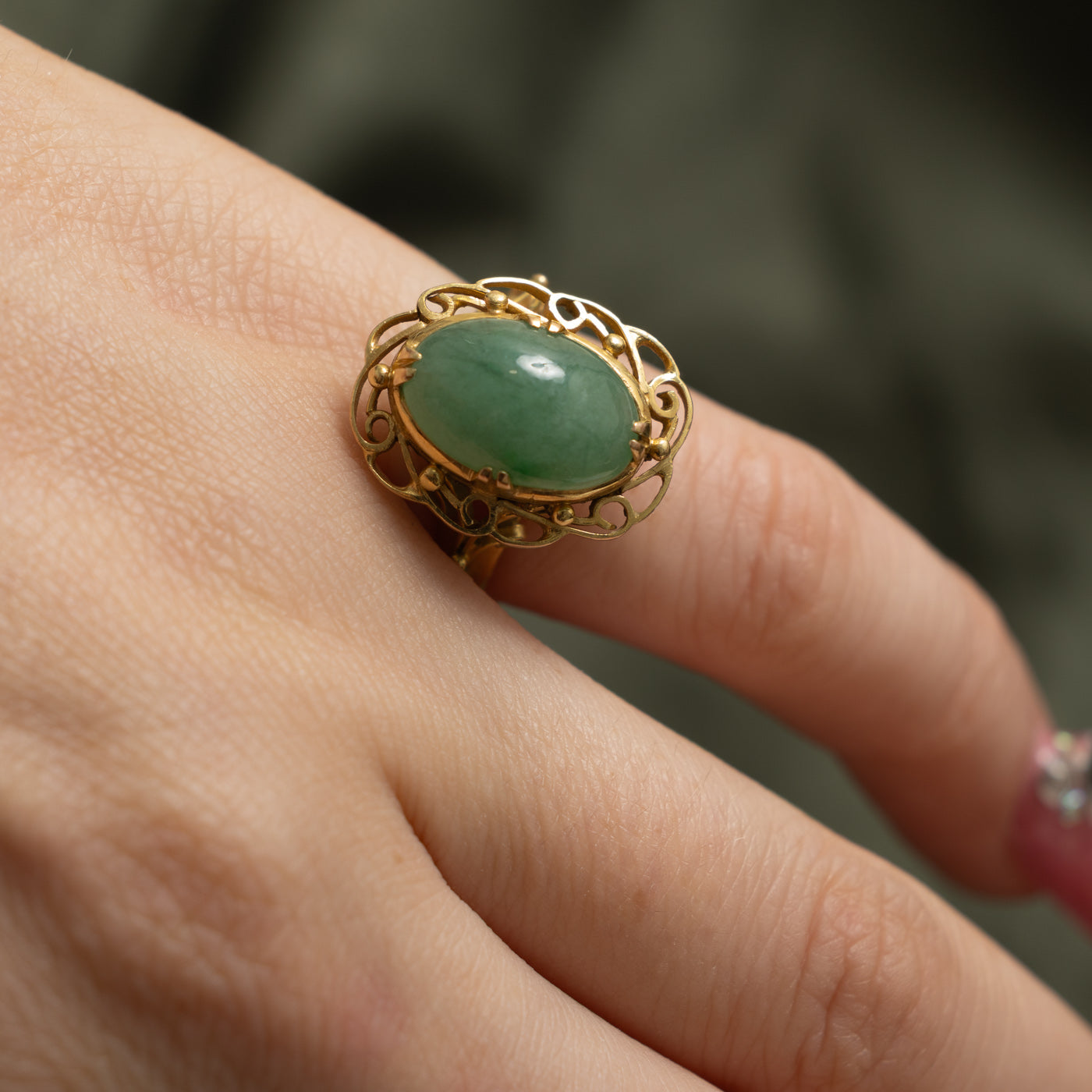 14k Solitaire Jadeite Openwork Ring | 3.90ct | SZ 5.5