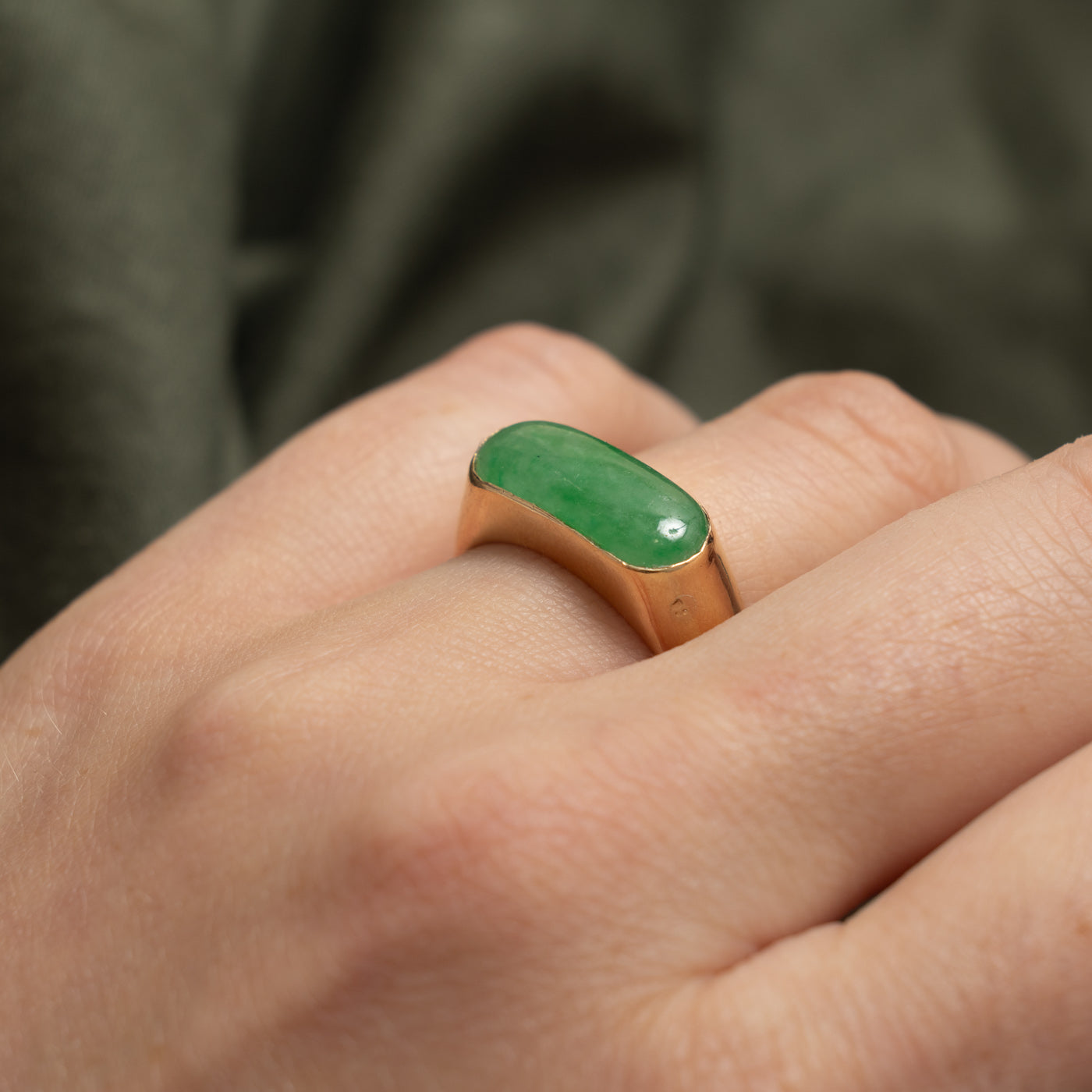 14k Solitaire Jadeite Plain Signet Ring | 3.00ct | SZ 8.5