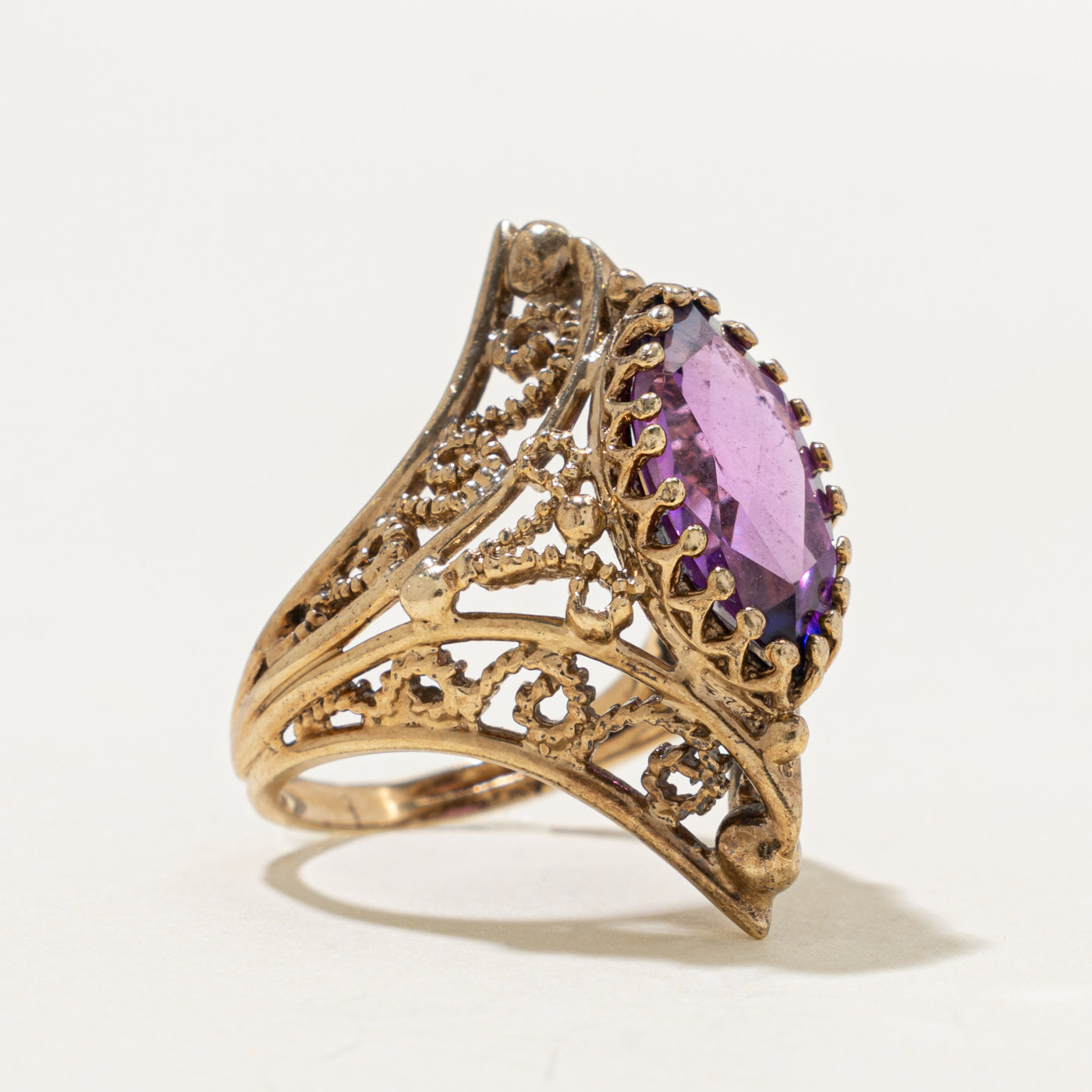 10k Synthetic Sapphire Openwork Navette Ring | 3.70ct | SZ 5