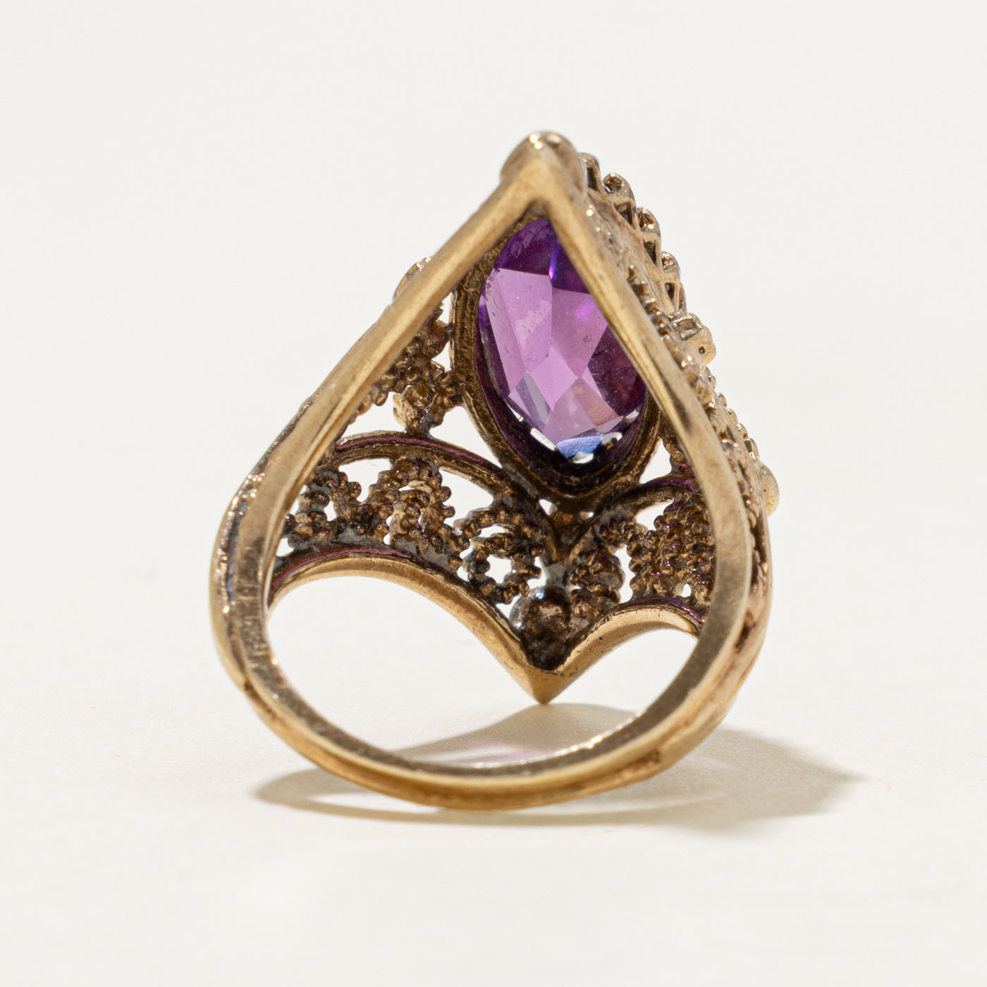10k Synthetic Sapphire Openwork Navette Ring | 3.70ct | SZ 5