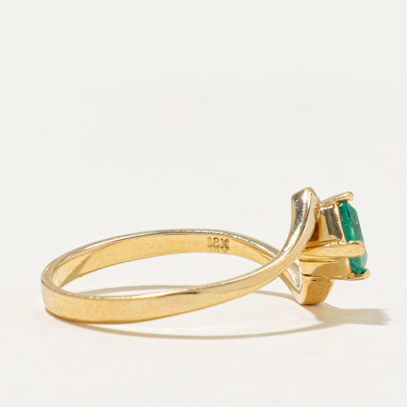 18k Compass Set Emerald Bypass Ring | 0.62ct | SZ 7.5