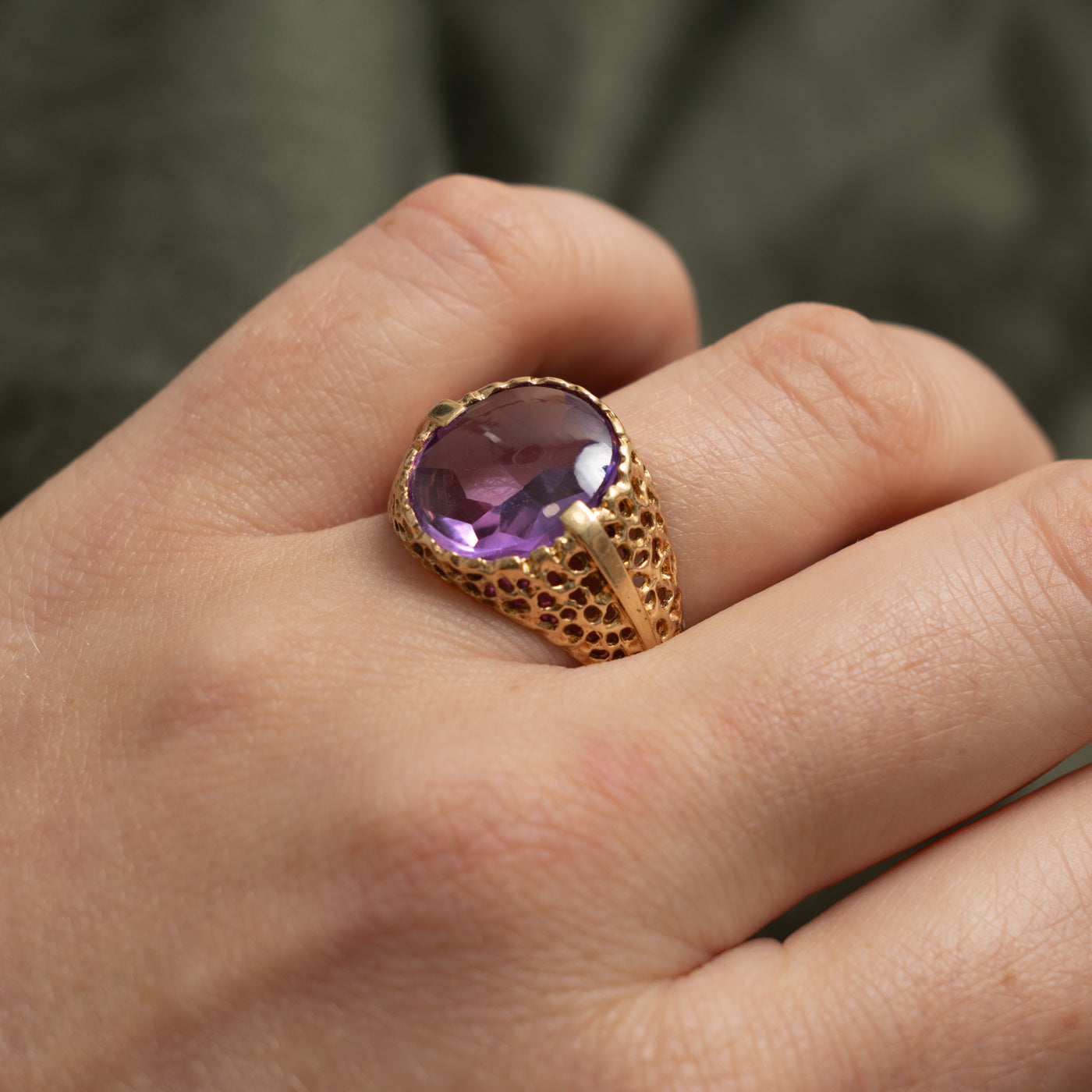 10k Synthetic Sapphire Openwork Signet Ring | 7.40ct | SZ 9
