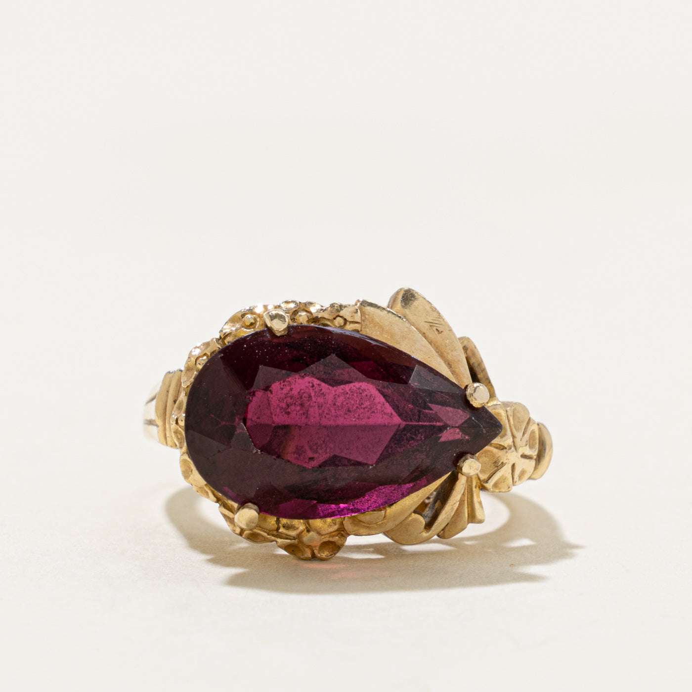 10k Pear Cut Tourmaline Textured Ornate Ring | 6.50ct | SZ 5.75