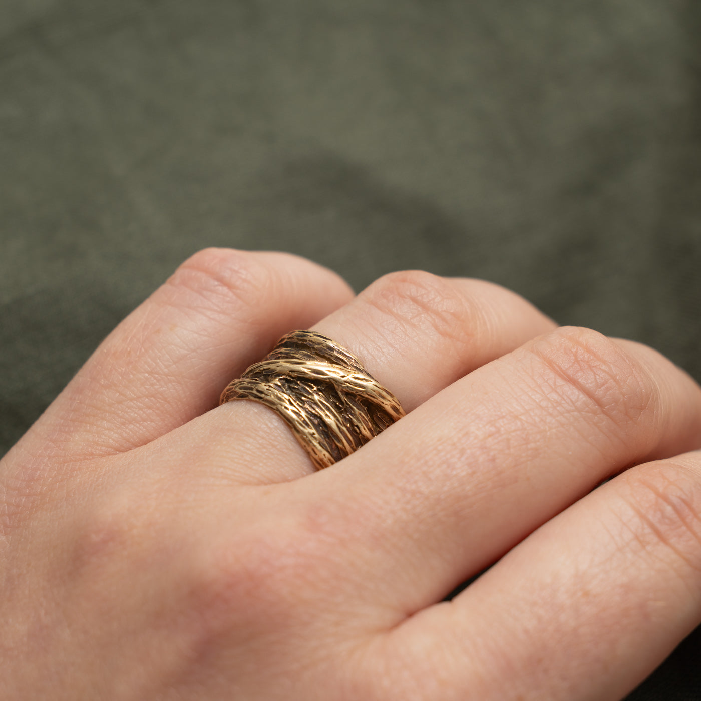 14k Yellow Gold Nuggety & Textured Cigar Band | 13.0mm | SZ 6.25