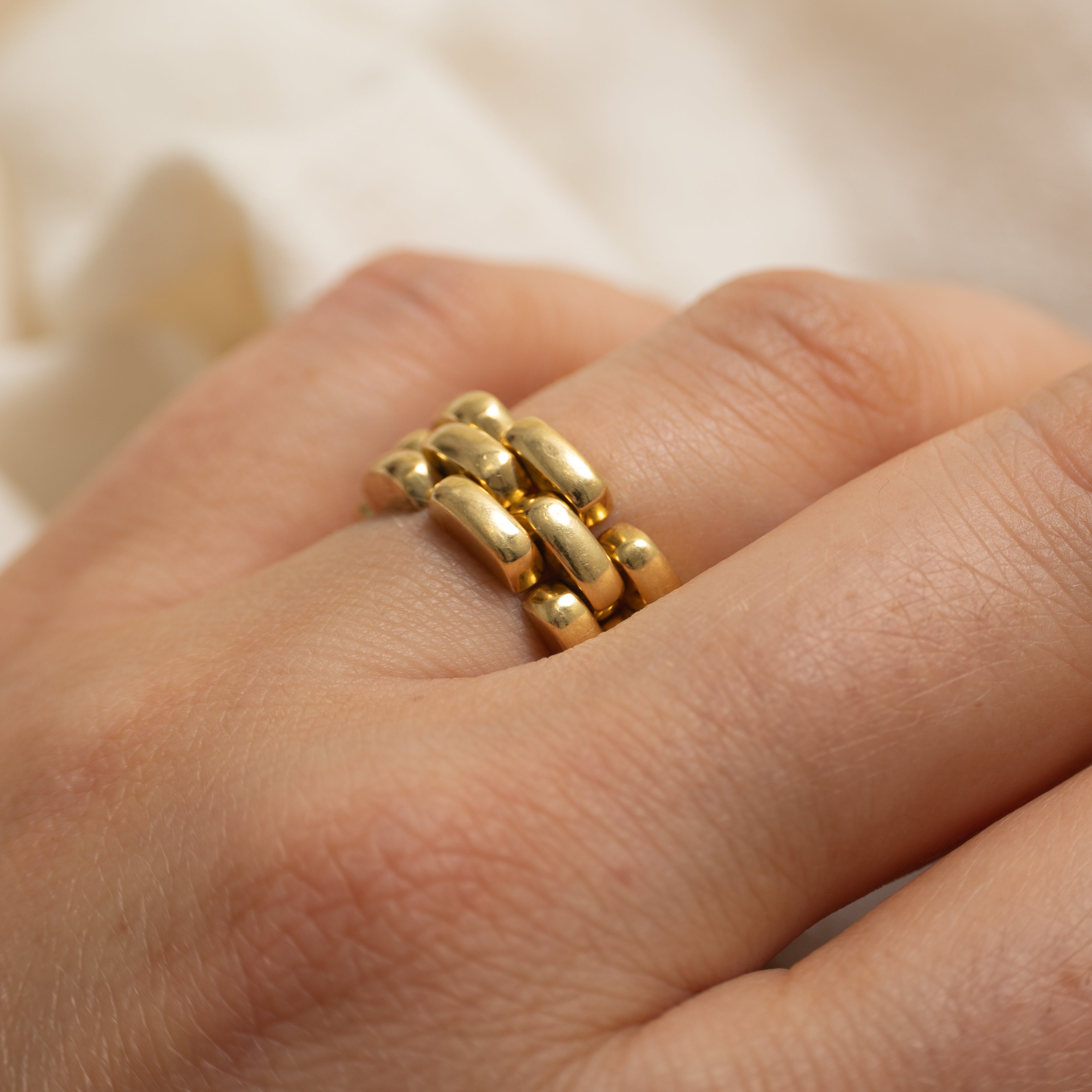 18K Yellow Gold Panther Chain Ring | 8mm | SZ 6.25